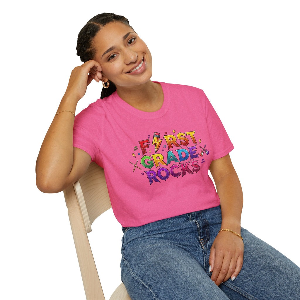 First Grade Rocks T-Shirt — Colorful Back-to-School Tee for Teachers & Students