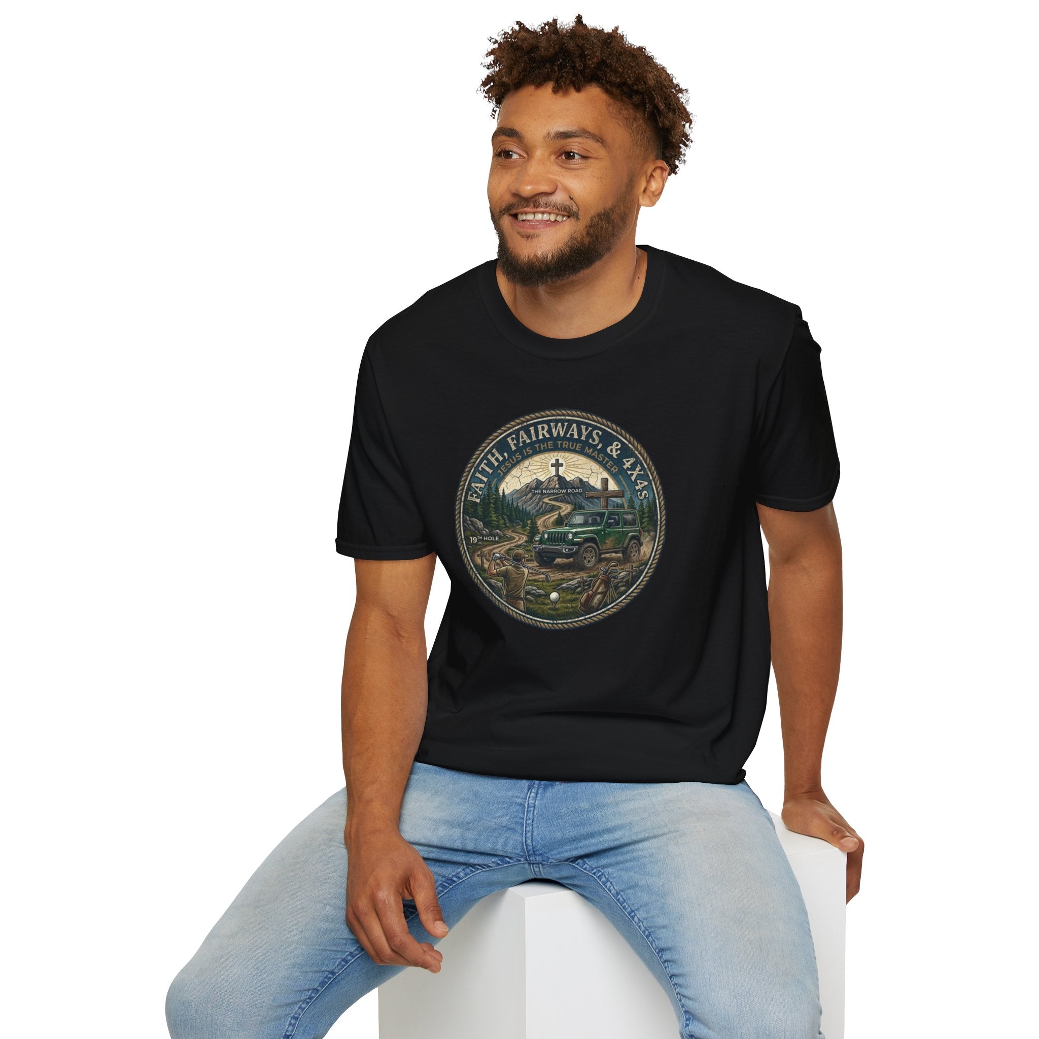 Faith, Fairways & 4x4s Graphic Tee — Outdoor Christian Adventure T-Shirt