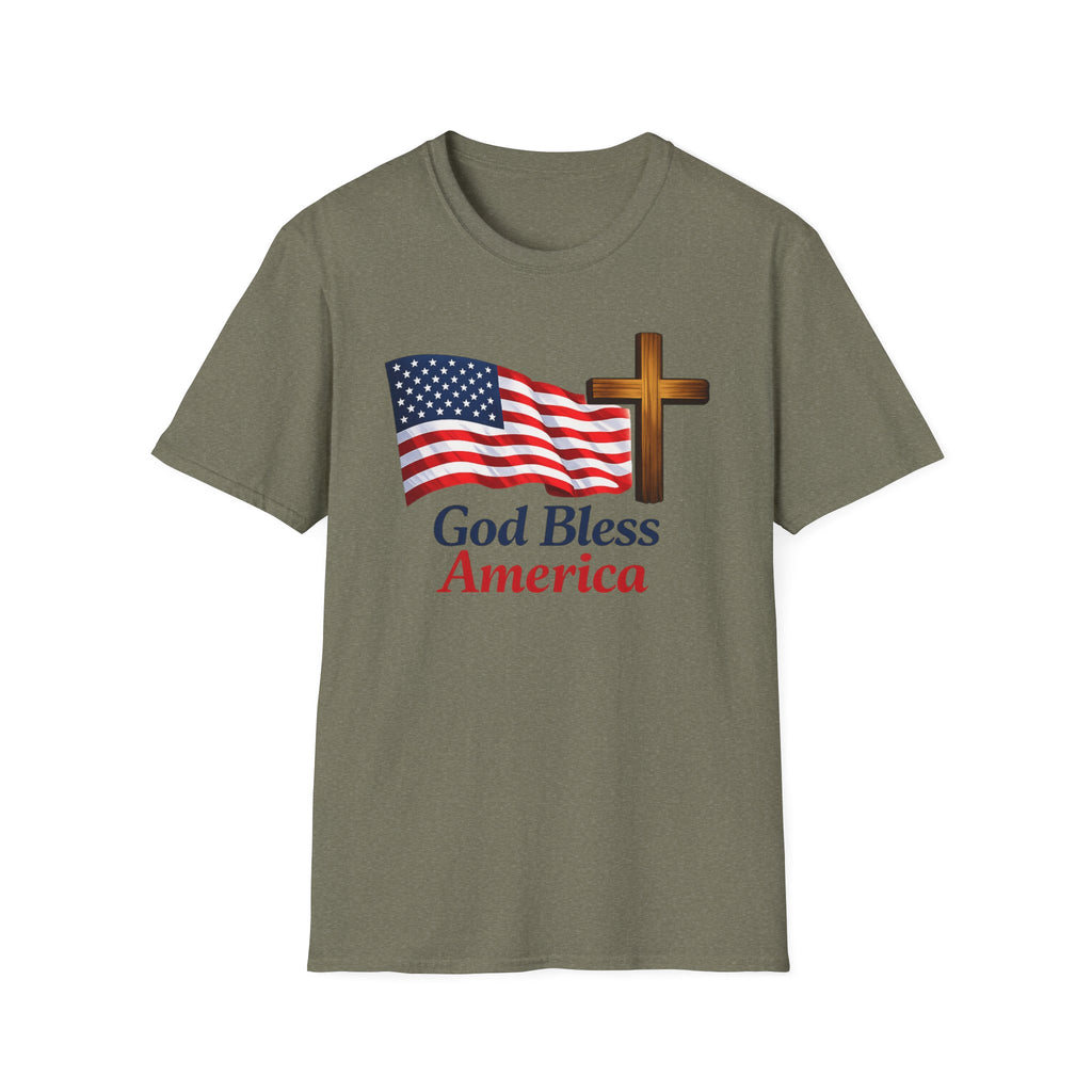 God Bless America T-Shirt — American Flag & Cross Patriotic Faith Tee