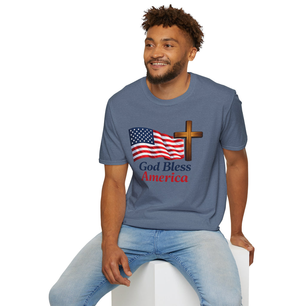 God Bless America T-Shirt — American Flag & Cross Patriotic Faith Tee