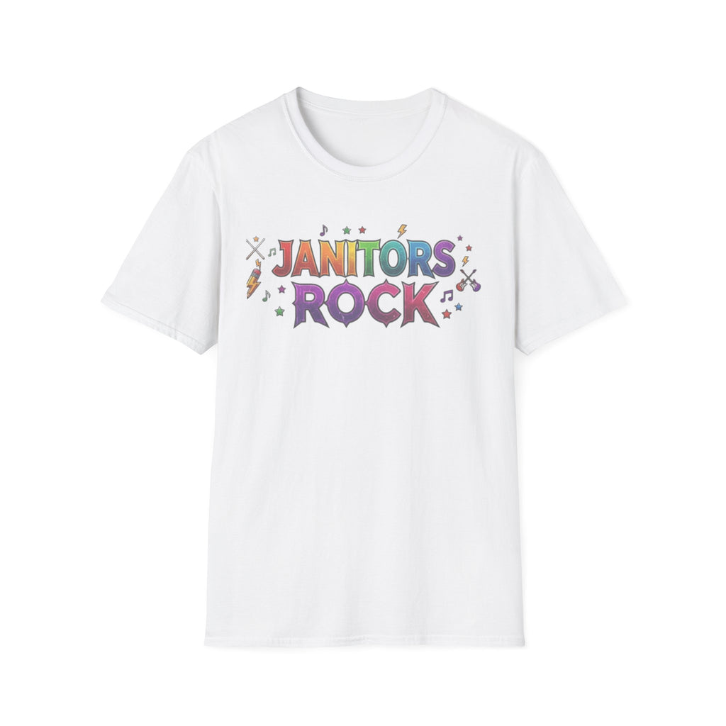 Janitors Rock T-Shirt — Colorful Retro Crew Neck for School Staff & Custodians