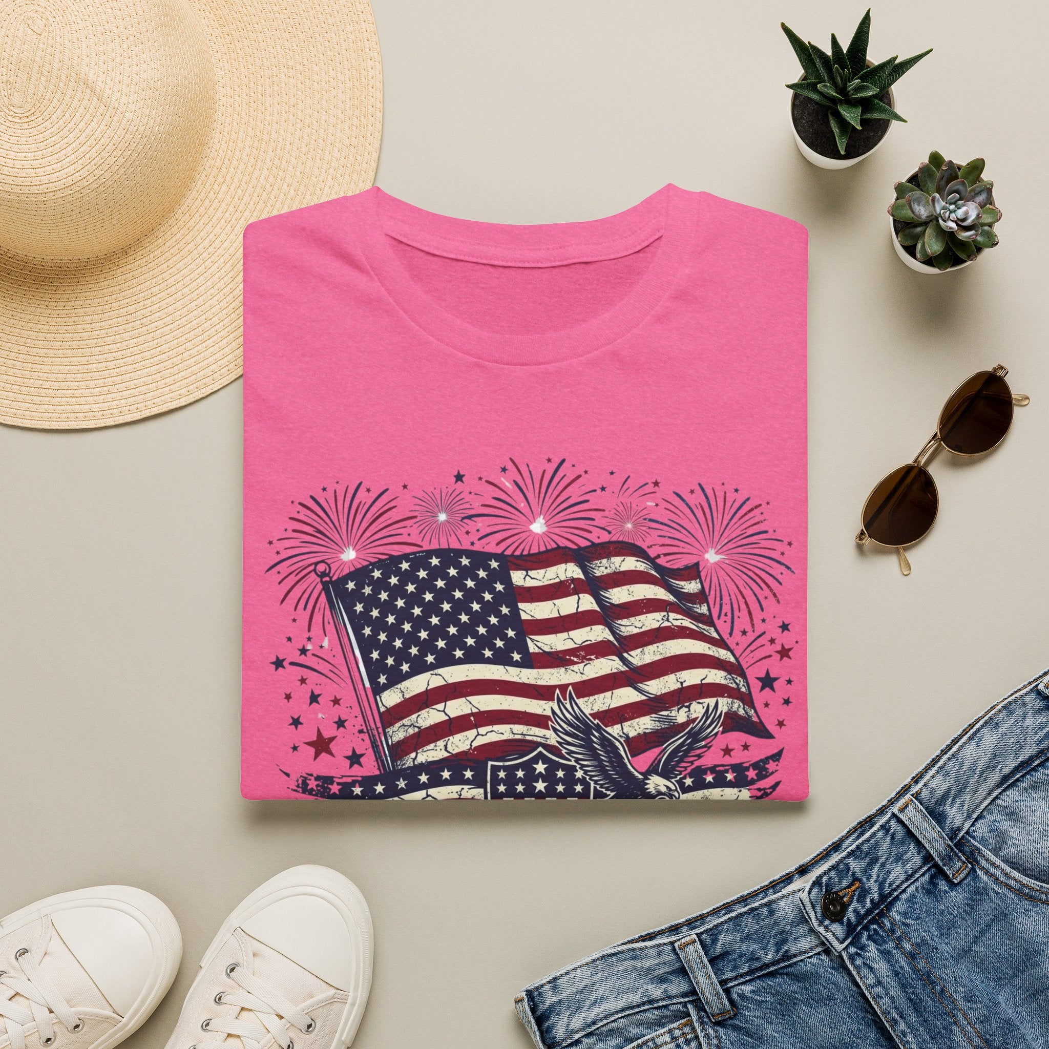 American Flag Eagle T-Shirt — Patriotic 4th of July Tee with Fireworks