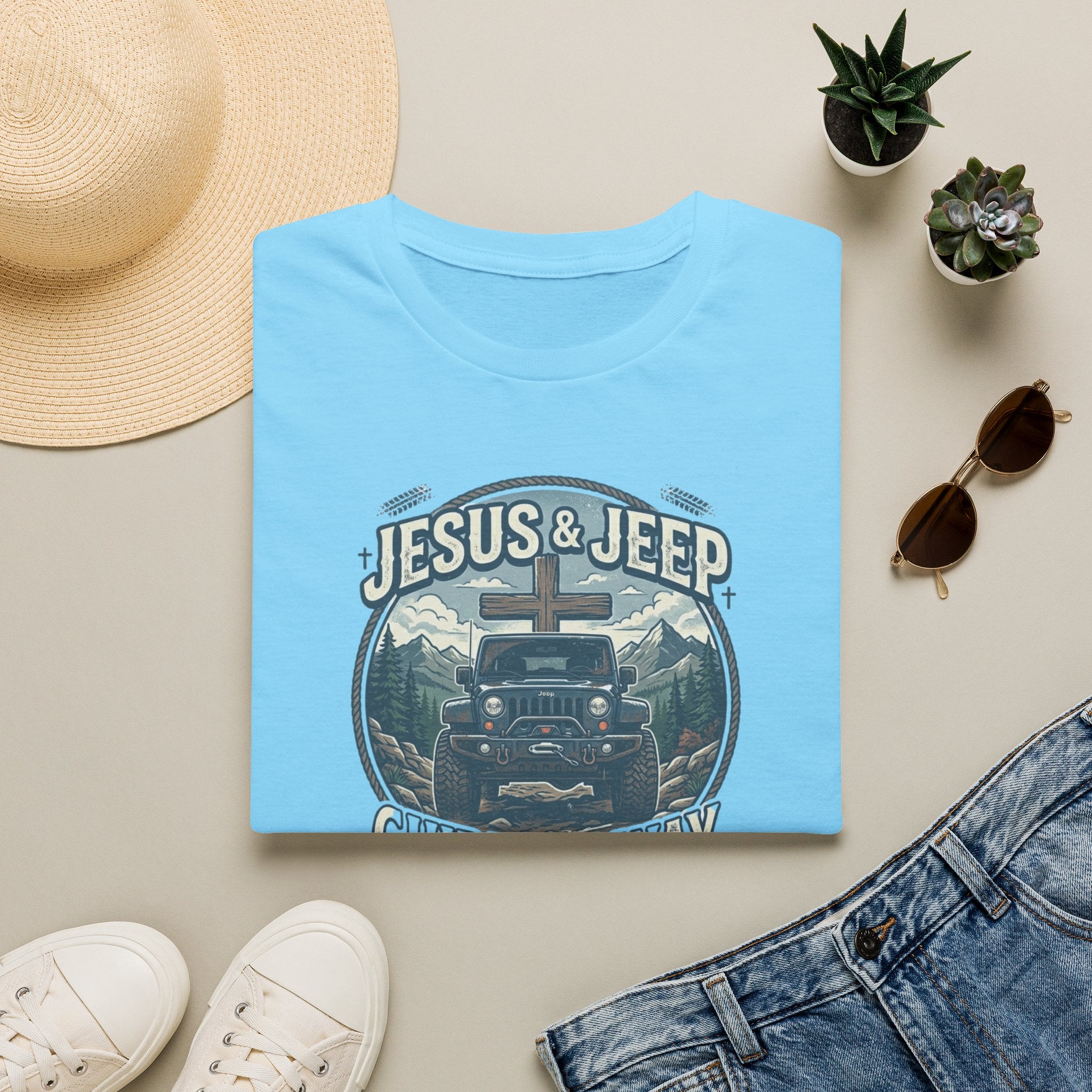Jesus & Jeep T‑Shirt — Christian Off‑Road Faith Tee ("Jesus & Jeep Guide My Way")