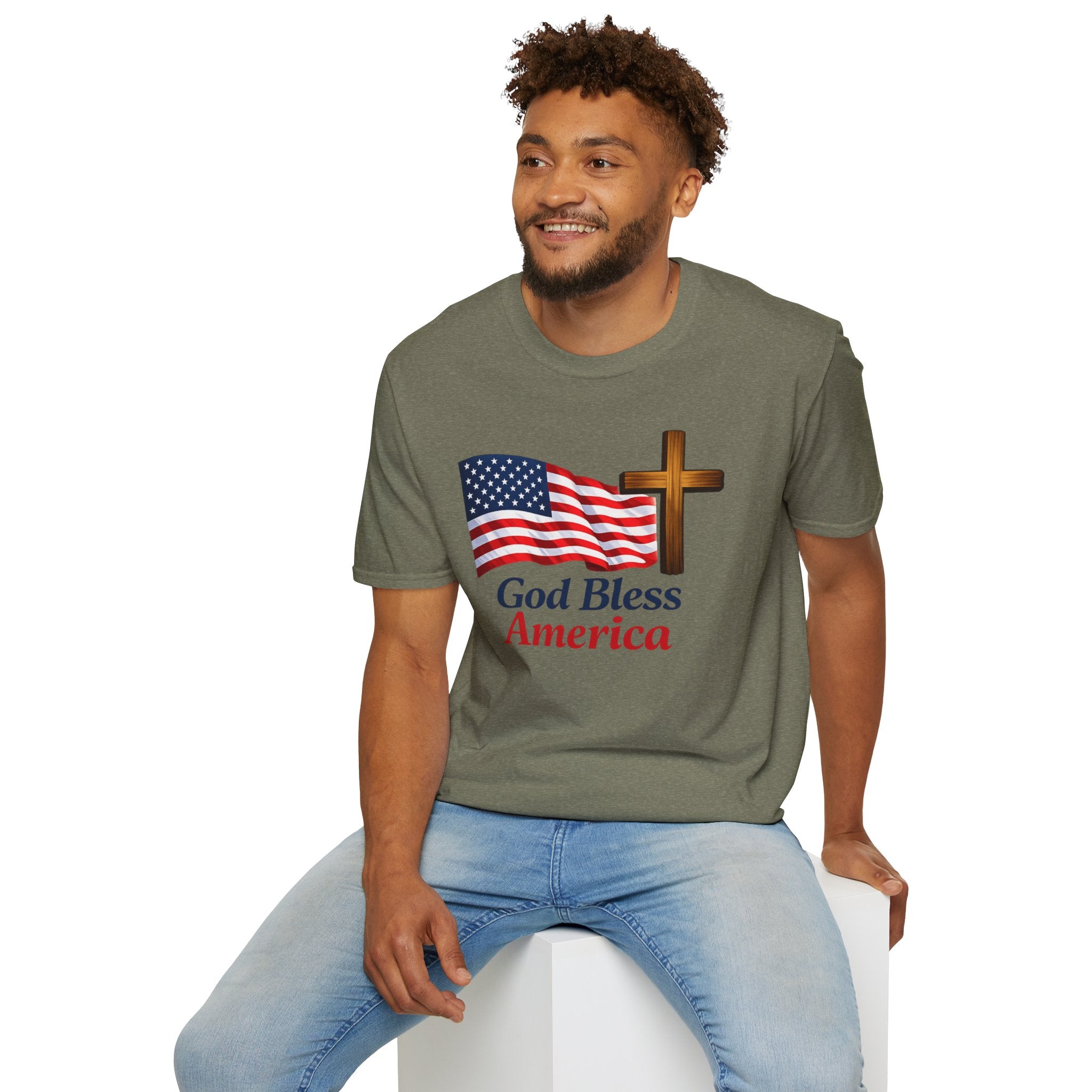 God Bless America T-Shirt — American Flag & Cross Patriotic Faith Tee
