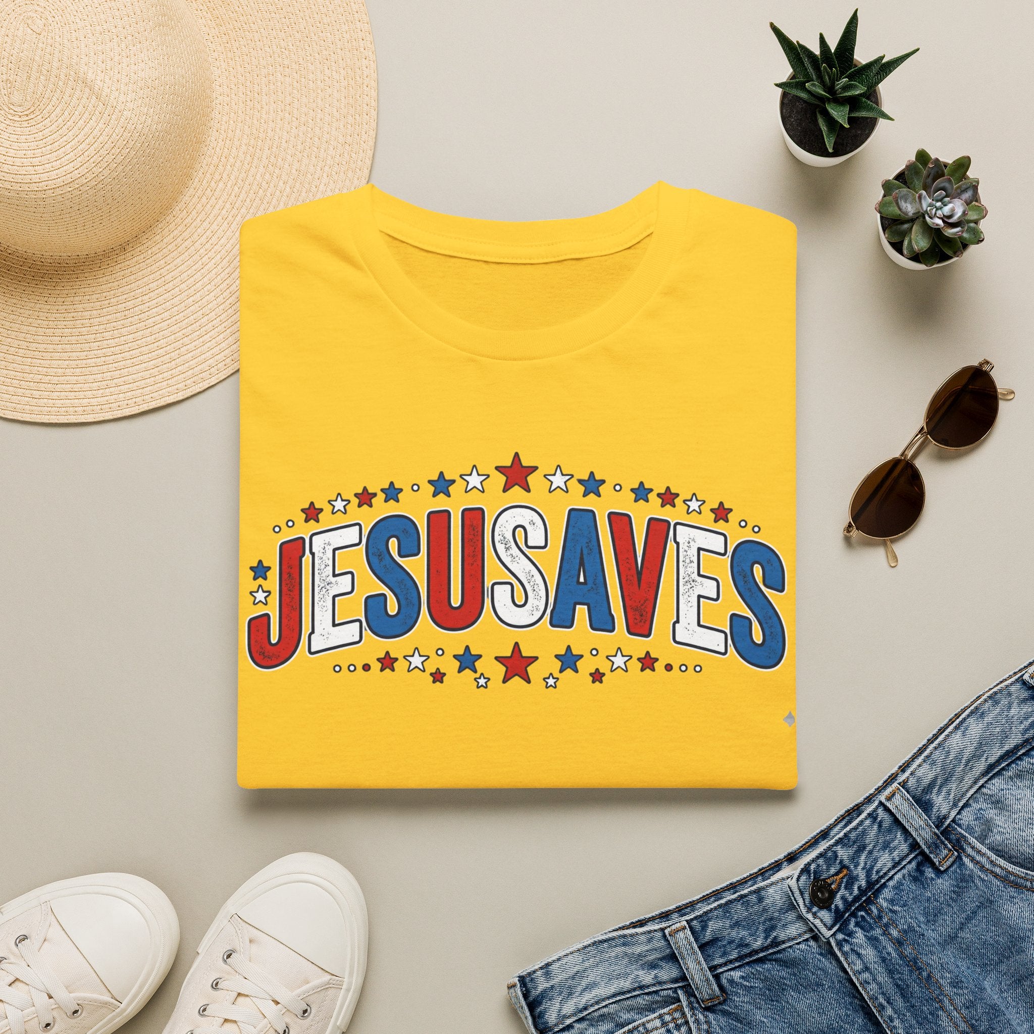 Jesus Saves T-Shirt — Patriotic Christian Faith Tee
