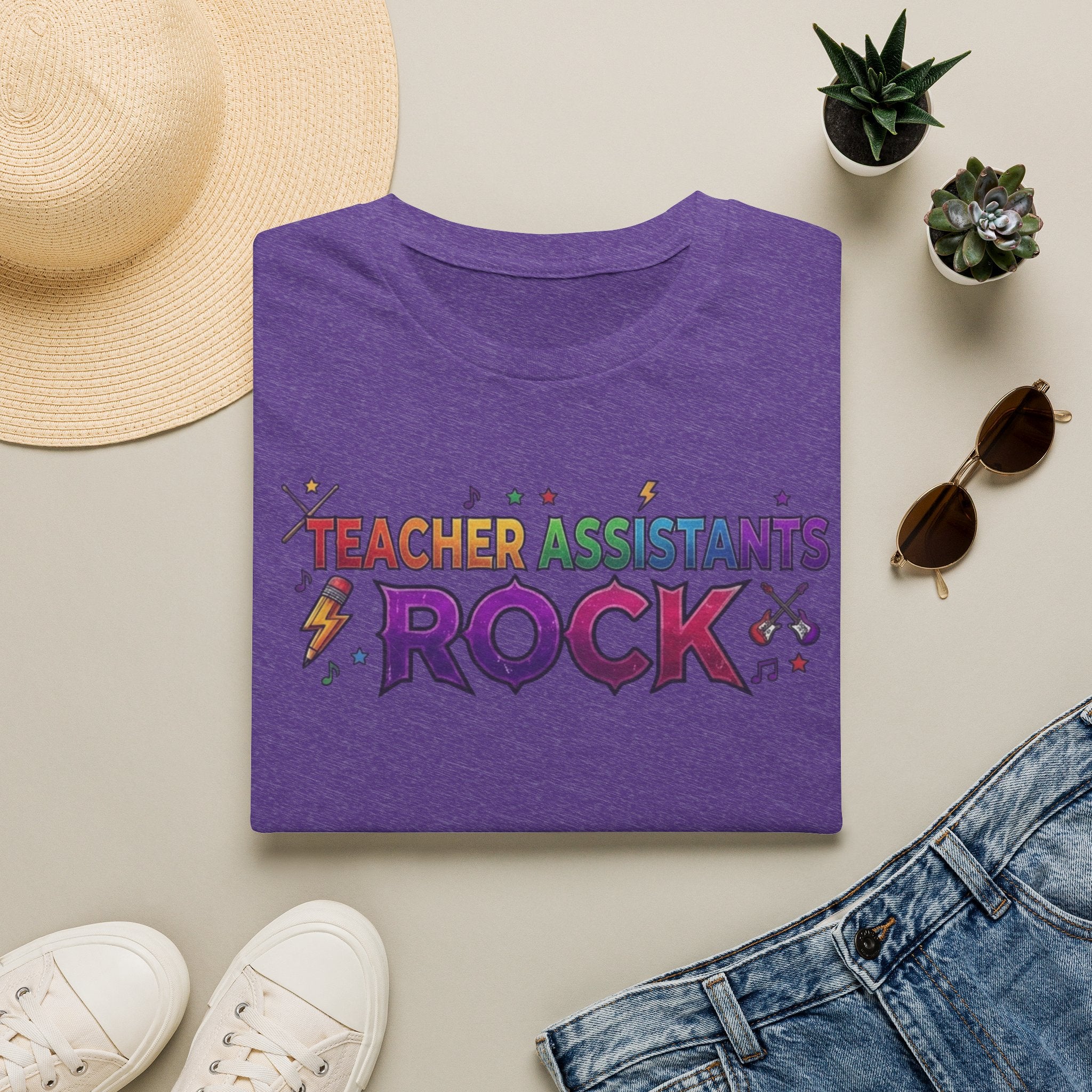 Teacher Assistants Rock T-Shirt — Colorful Retro School Support Staff Tee
