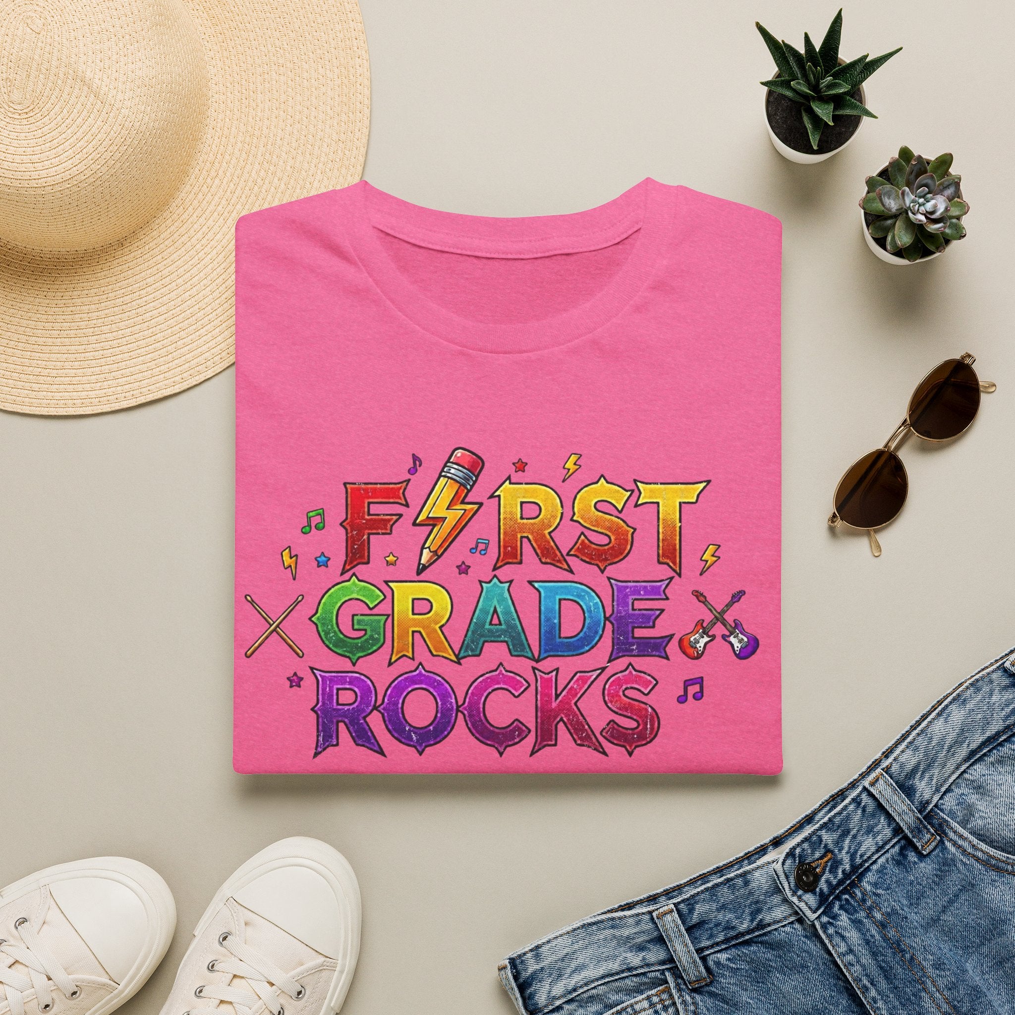 First Grade Rocks T-Shirt — Colorful Back-to-School Tee for Teachers & Students
