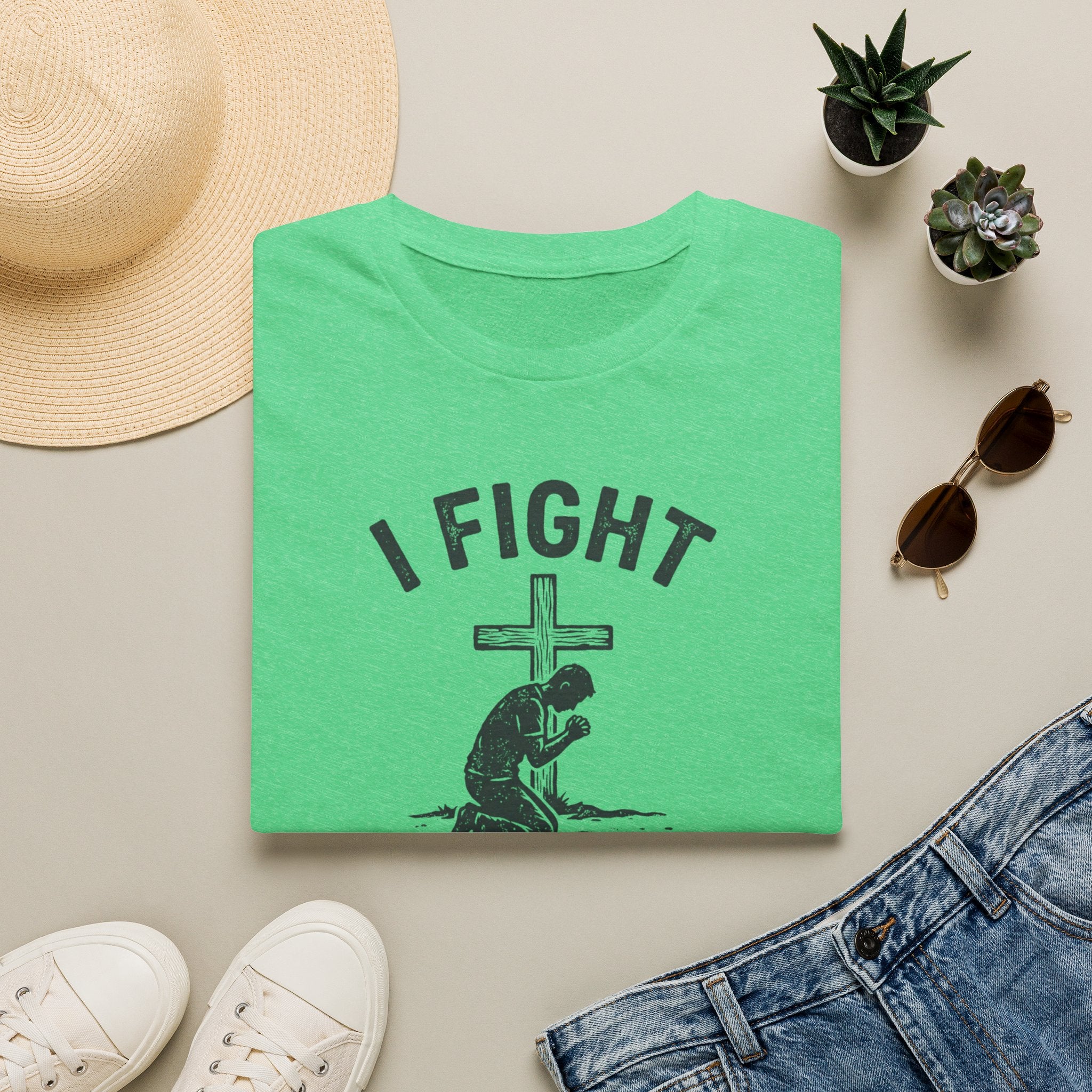 T-Shirt — "I Fight on My Knees" Prayer Graphic