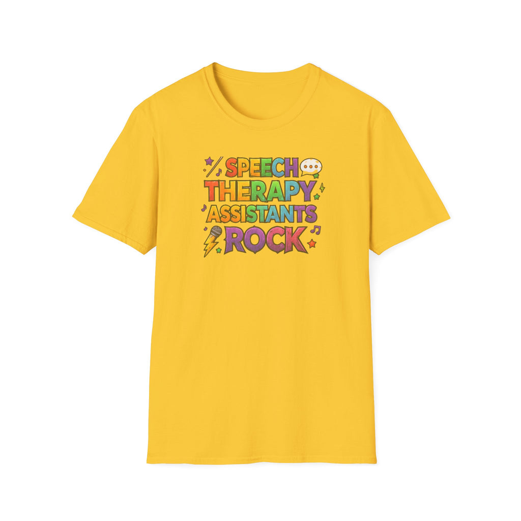 Speech Therapy Assistants Rock T-Shirt — Colorful Retro Pride Tee for SLP Assistants