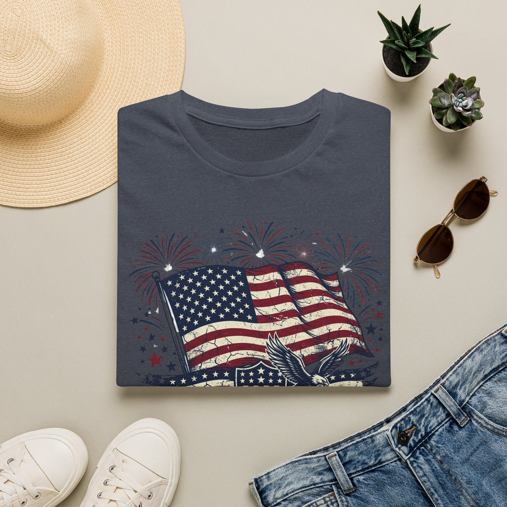 American Flag Eagle T-Shirt — Patriotic 4th of July Tee with Fireworks