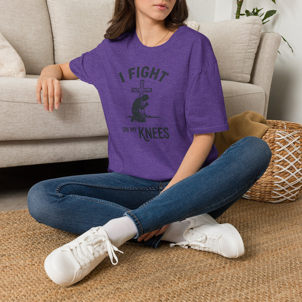 T-Shirt — "I Fight on My Knees" Prayer Graphic