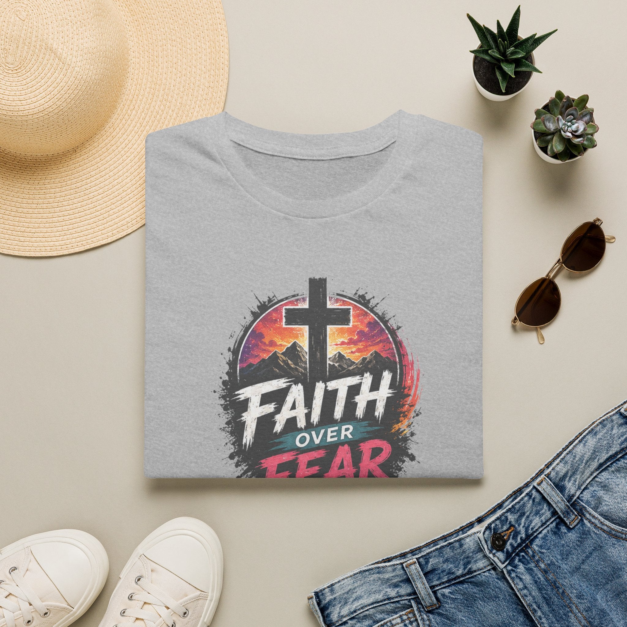 Faith Over Fear T‑Shirt — Christian Cross Inspirational Tee
