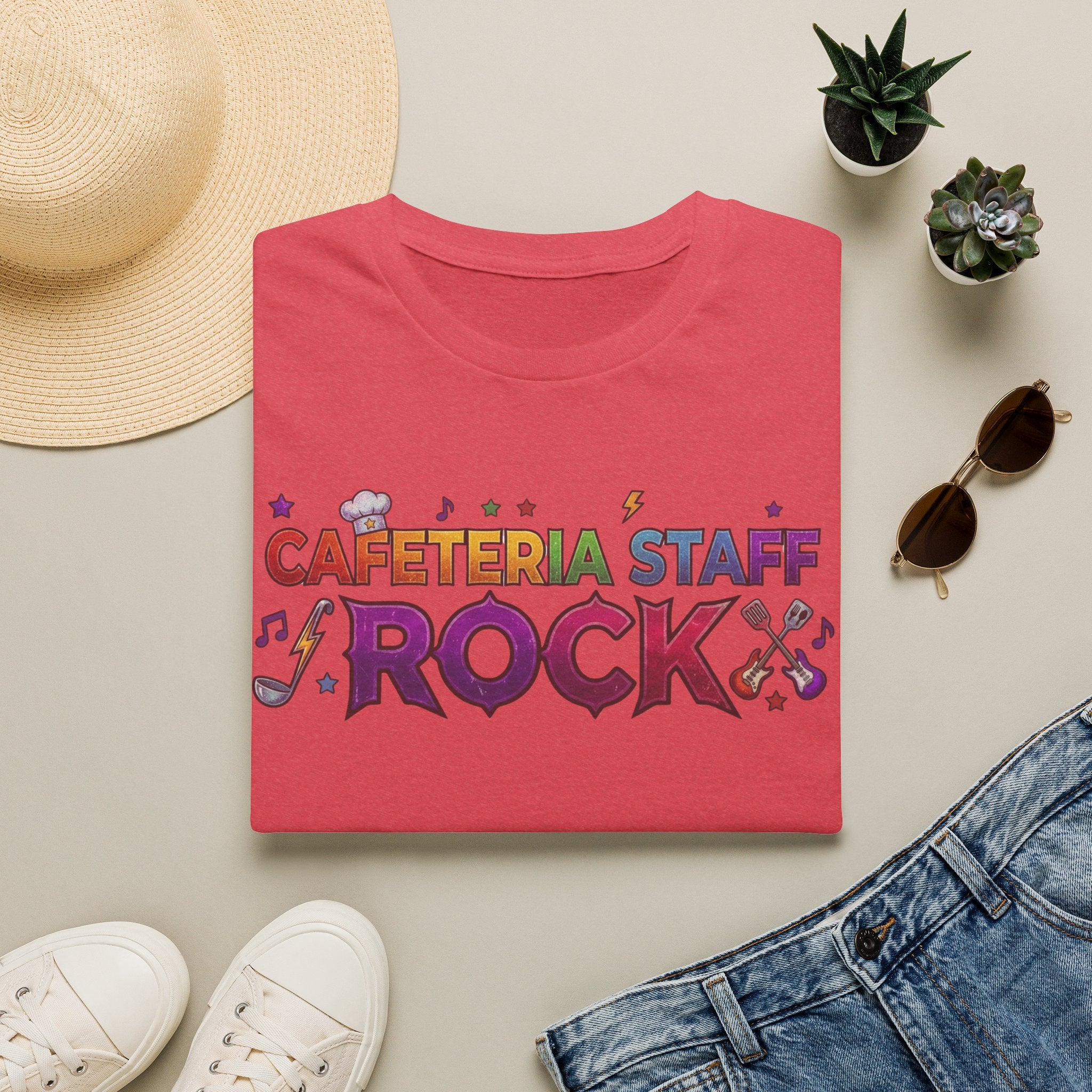 Cafeteria Staff Rock T-Shirt — Retro Rainbow School Lunch Crew Tee