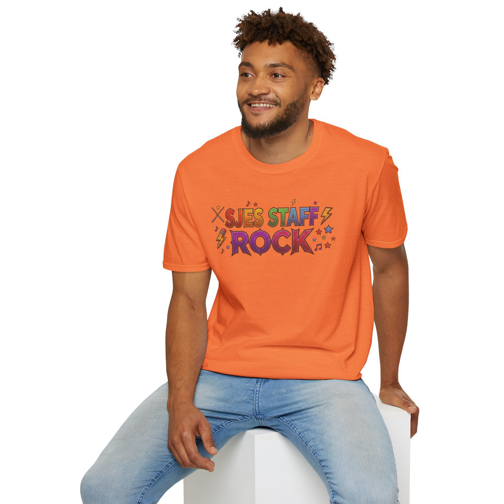 SJES Staff Rock T-Shirt — Colorful Retro School Staff Appreciation Tee