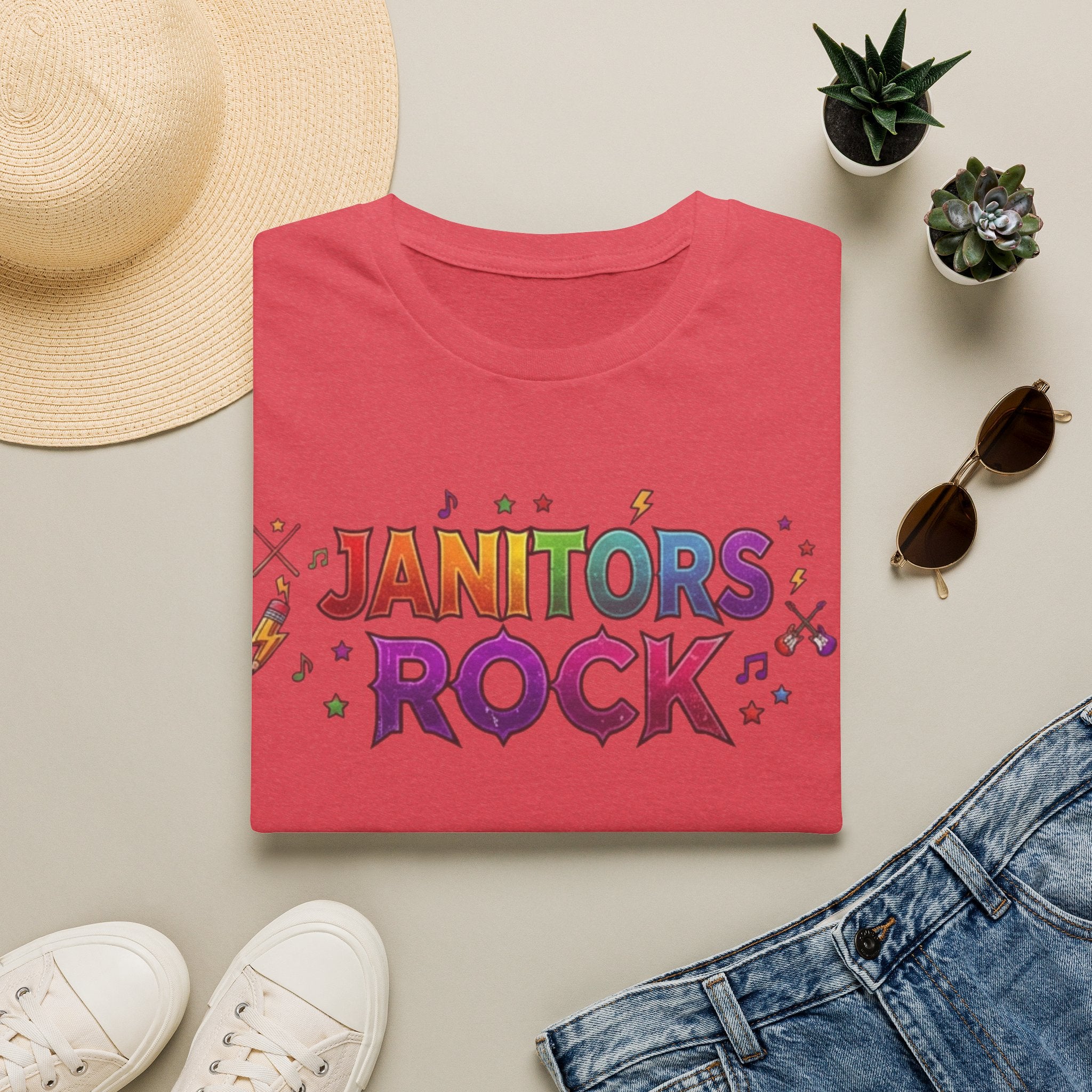 Janitors Rock T-Shirt — Colorful Retro Crew Neck for School Staff & Custodians