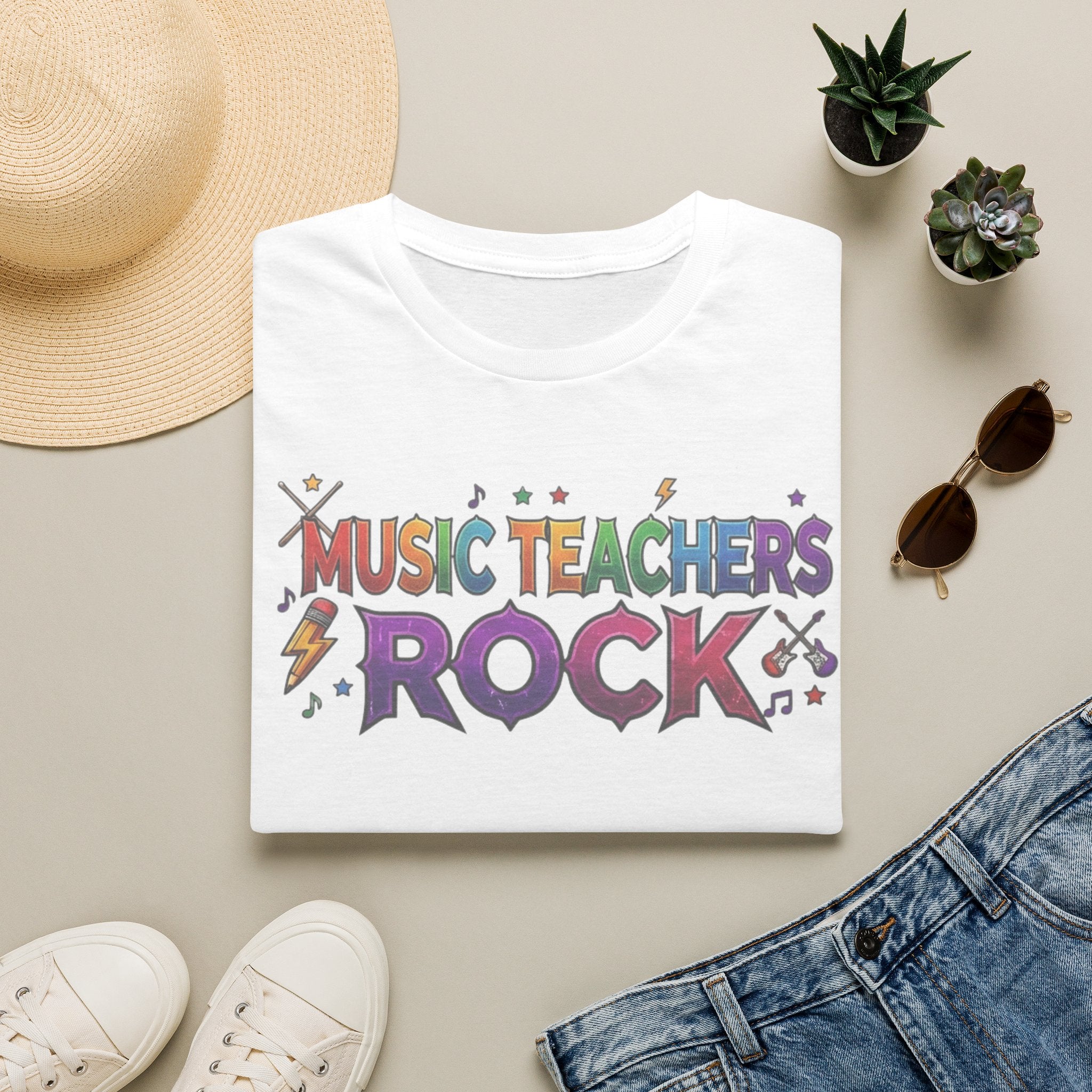 Music Teachers Rock T‑Shirt — Funky Colorful Graphic Tee for Music Educators