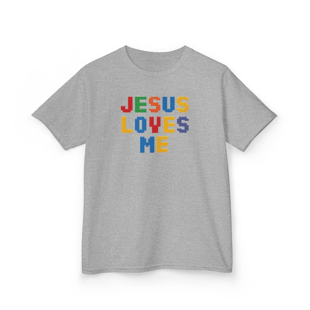 Kids T-Shirt — "Jesus Loves Me" Colorful Block Letter Tee