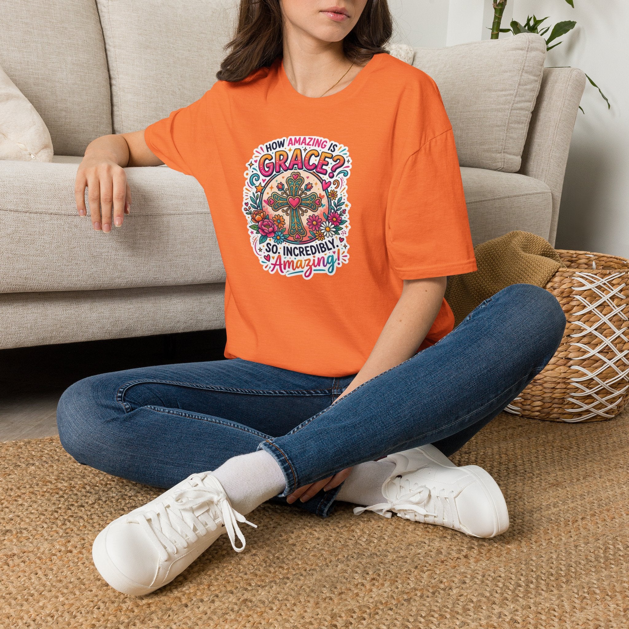 How Amazing Is Grace? Floral Cross T-Shirt — Inspirational Christian Tee