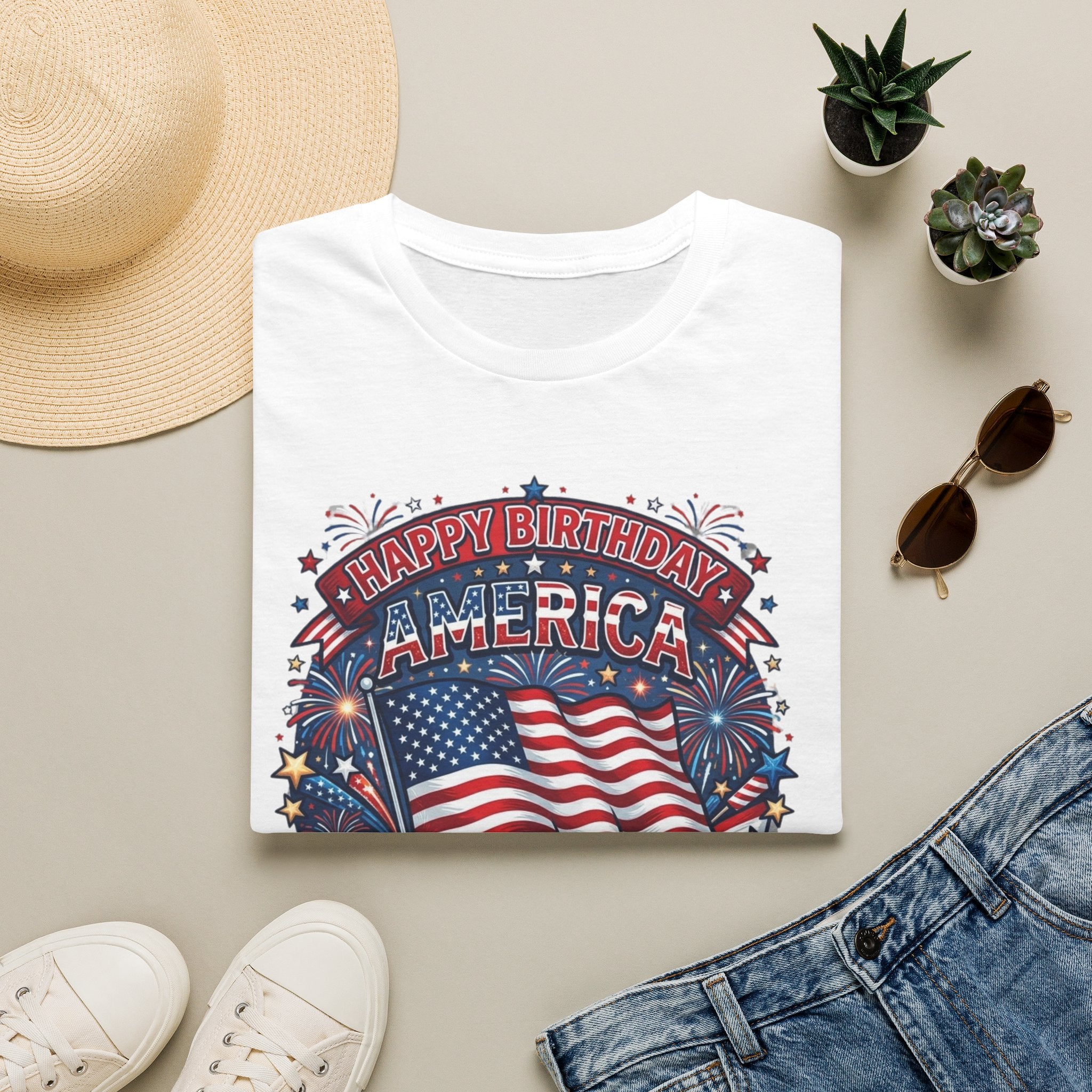 T-Shirt — "Happy Birthday America" Patriotic Flag Tee for 4th of July