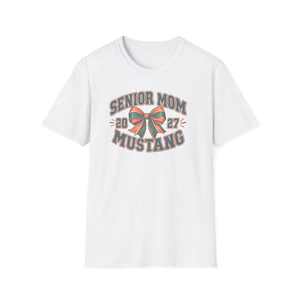 Senior Mom 2027 Mustang T-Shirt — Graduation Cheer Mom Shirt