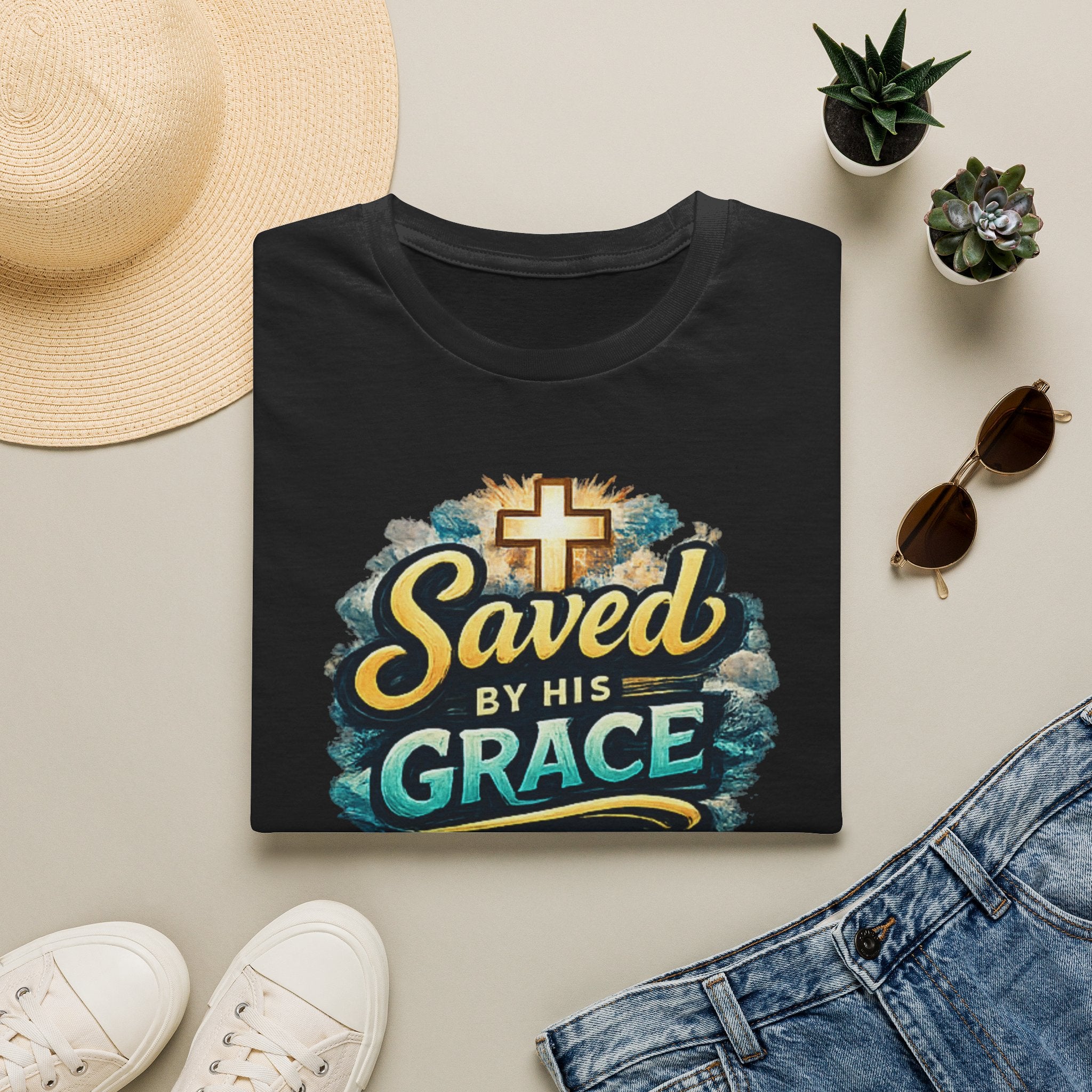 T-Shirt — "Saved by His Grace" Christian Faith Tee