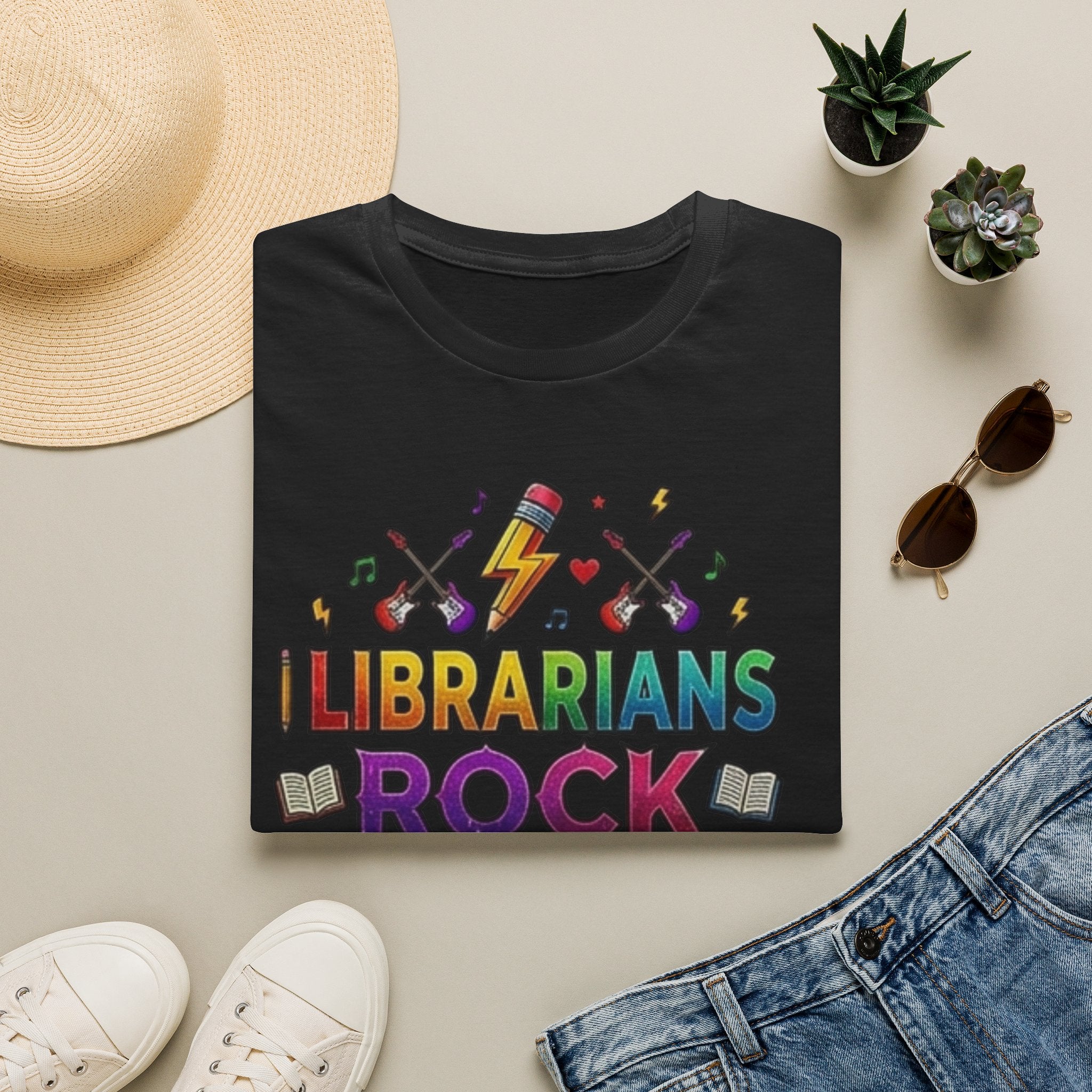 Librarians Rock T-Shirt — Colorful Music & Books Design