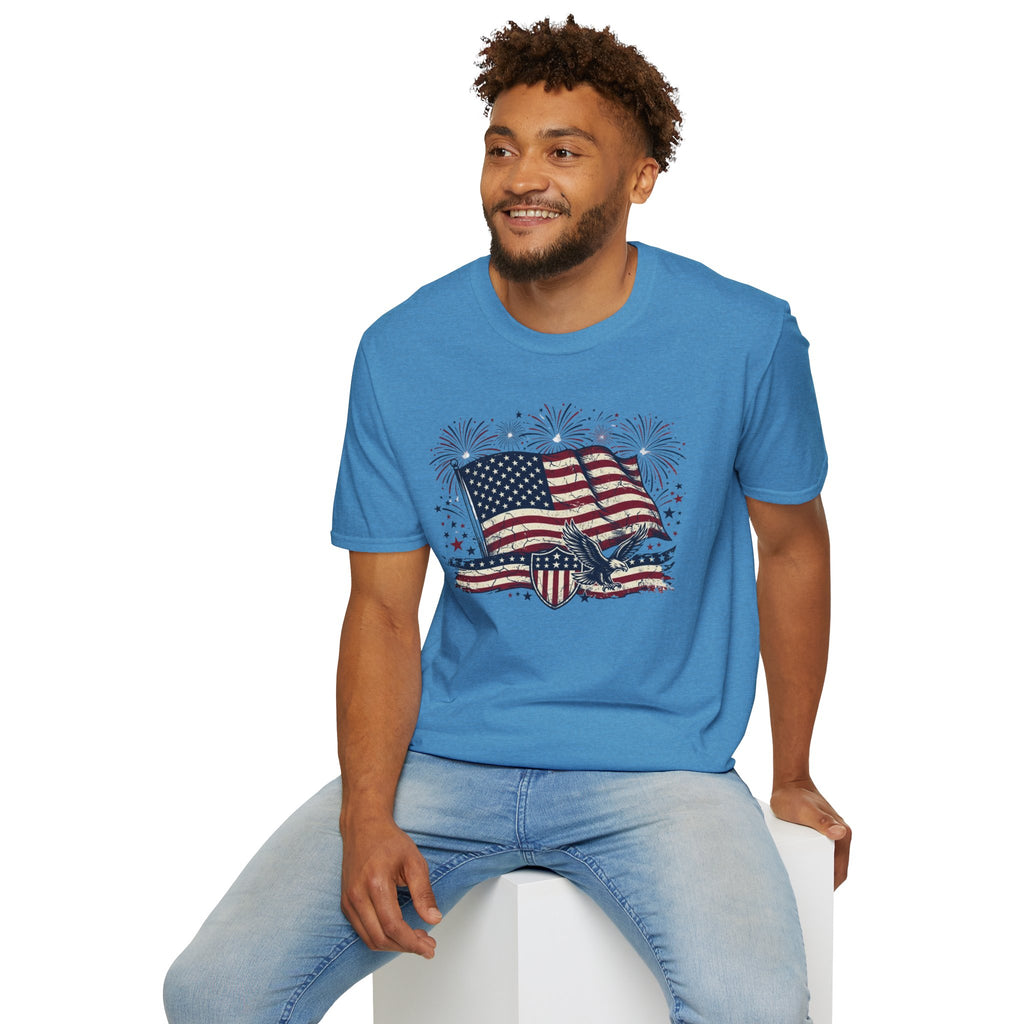 American Flag Eagle T-Shirt — Patriotic 4th of July Tee with Fireworks