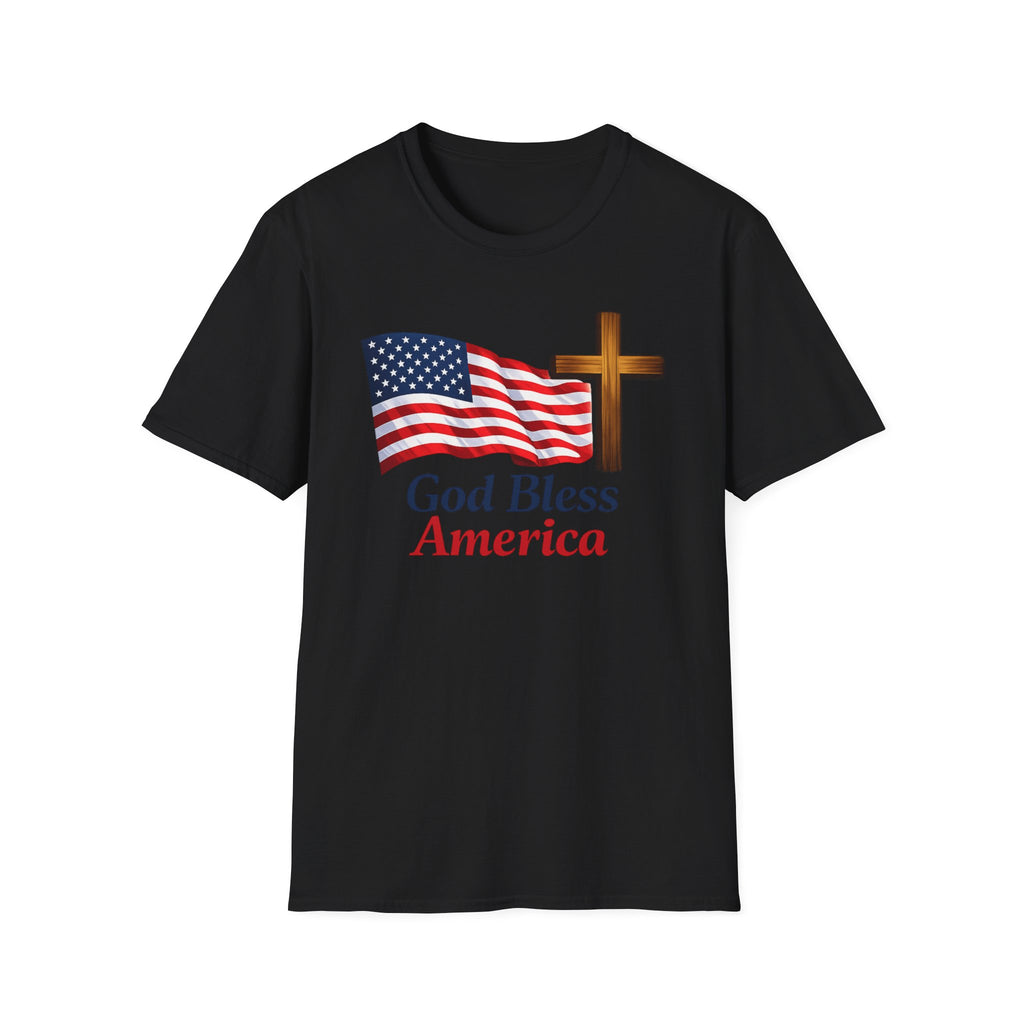 God Bless America T-Shirt — American Flag & Cross Patriotic Faith Tee