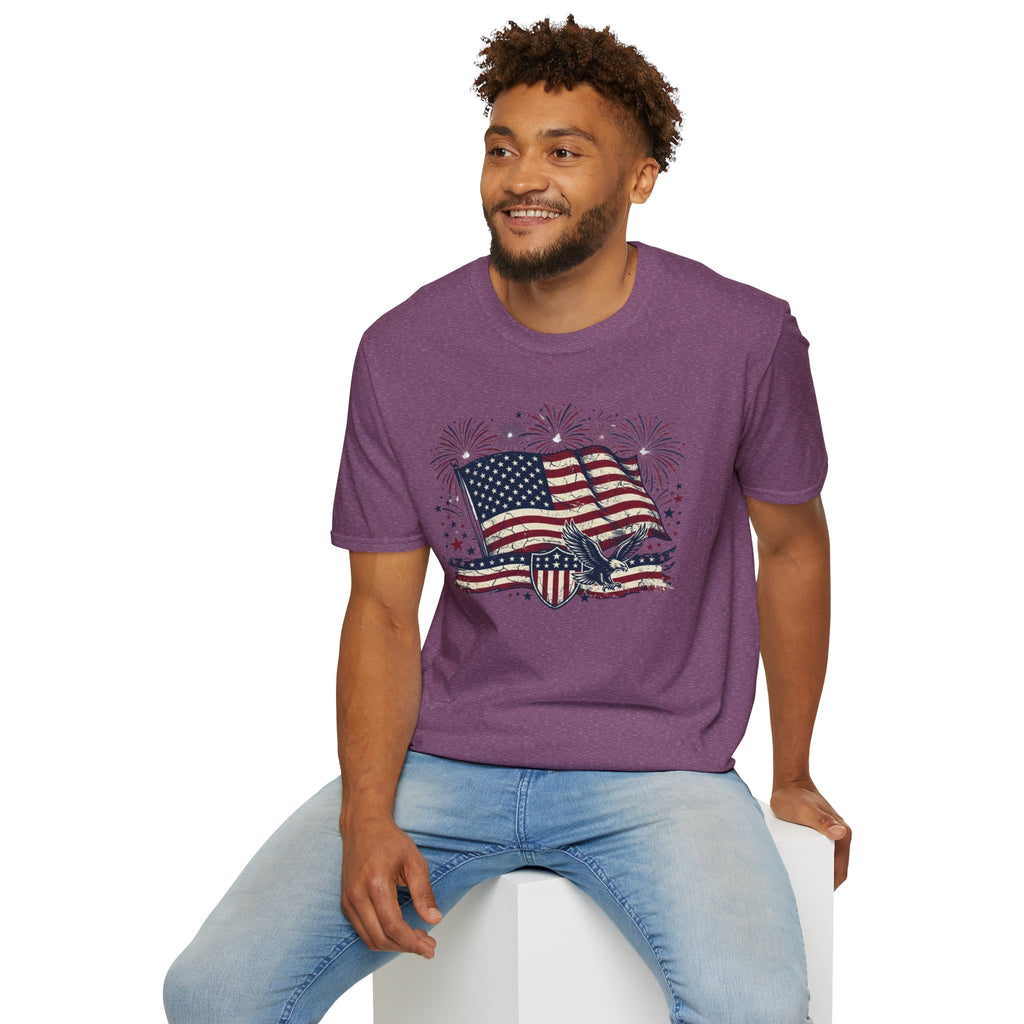 American Flag Eagle T-Shirt — Patriotic 4th of July Tee with Fireworks