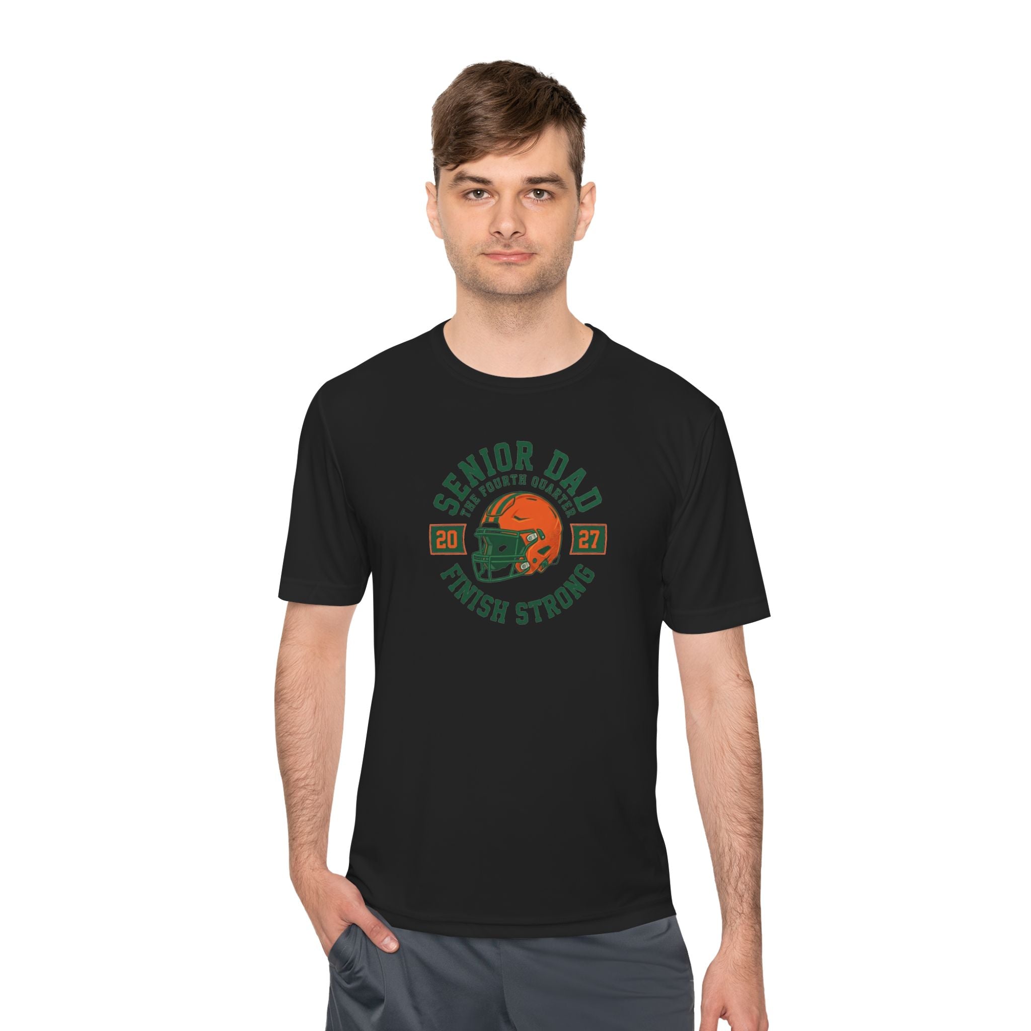Senior Dad Tee "Finish Strong" – Football Dad Moisture-Wicking Shirt