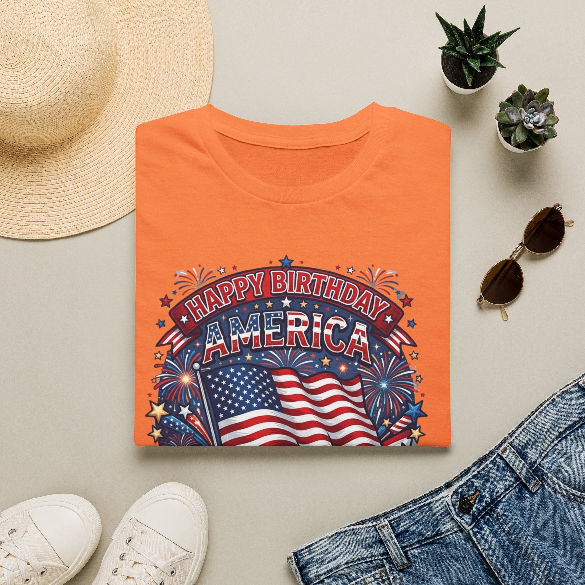 T-Shirt — "Happy Birthday America" Patriotic Flag Tee for 4th of July