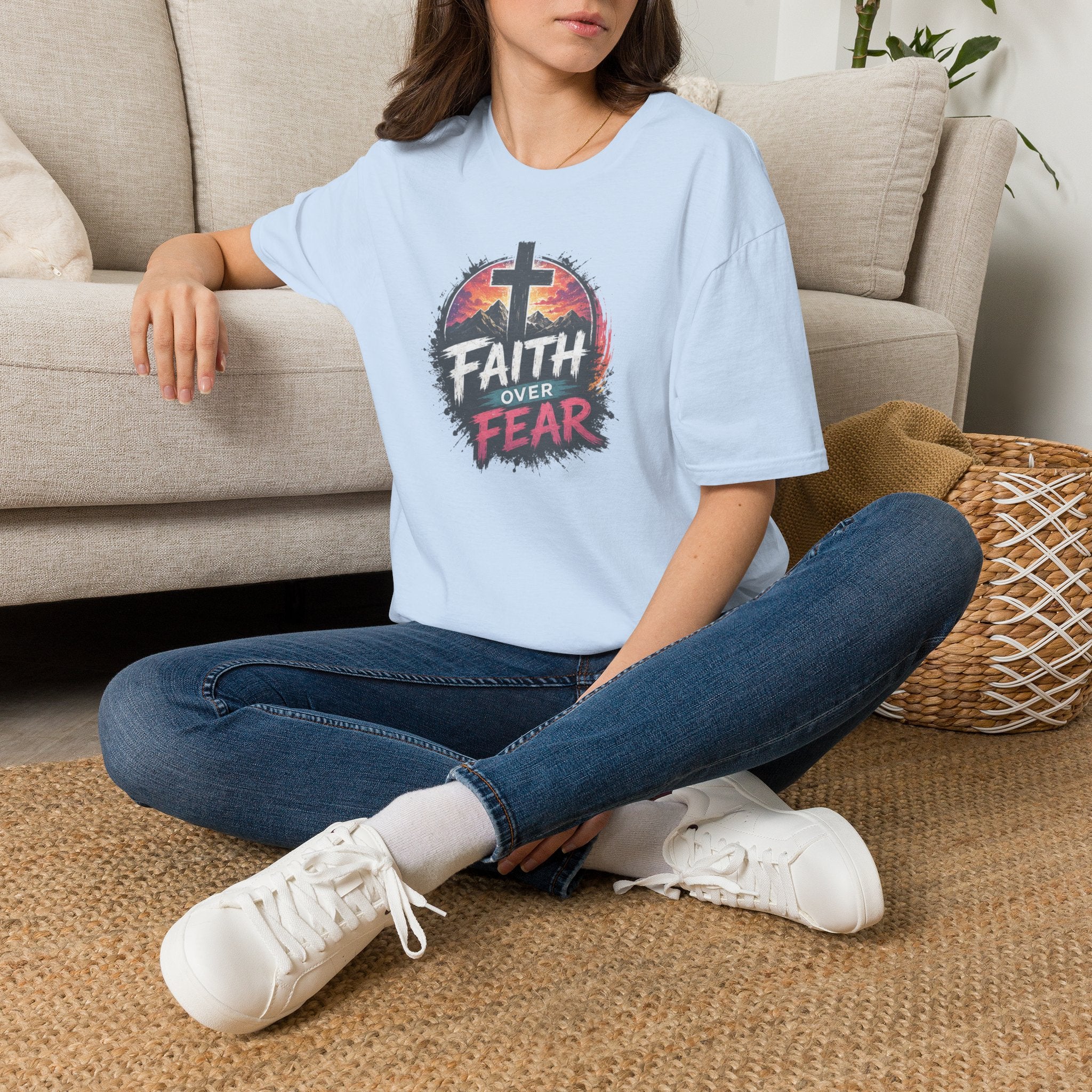 Faith Over Fear T‑Shirt — Christian Cross Inspirational Tee