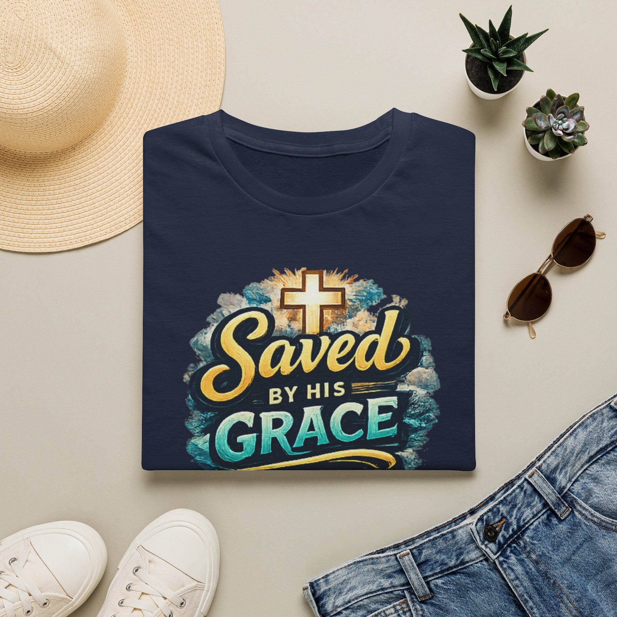 T-Shirt — "Saved by His Grace" Christian Faith Tee
