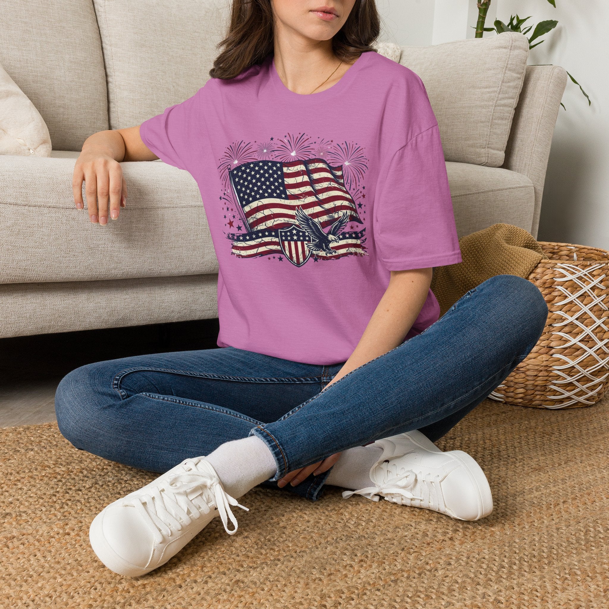American Flag Eagle T-Shirt — Patriotic 4th of July Tee with Fireworks