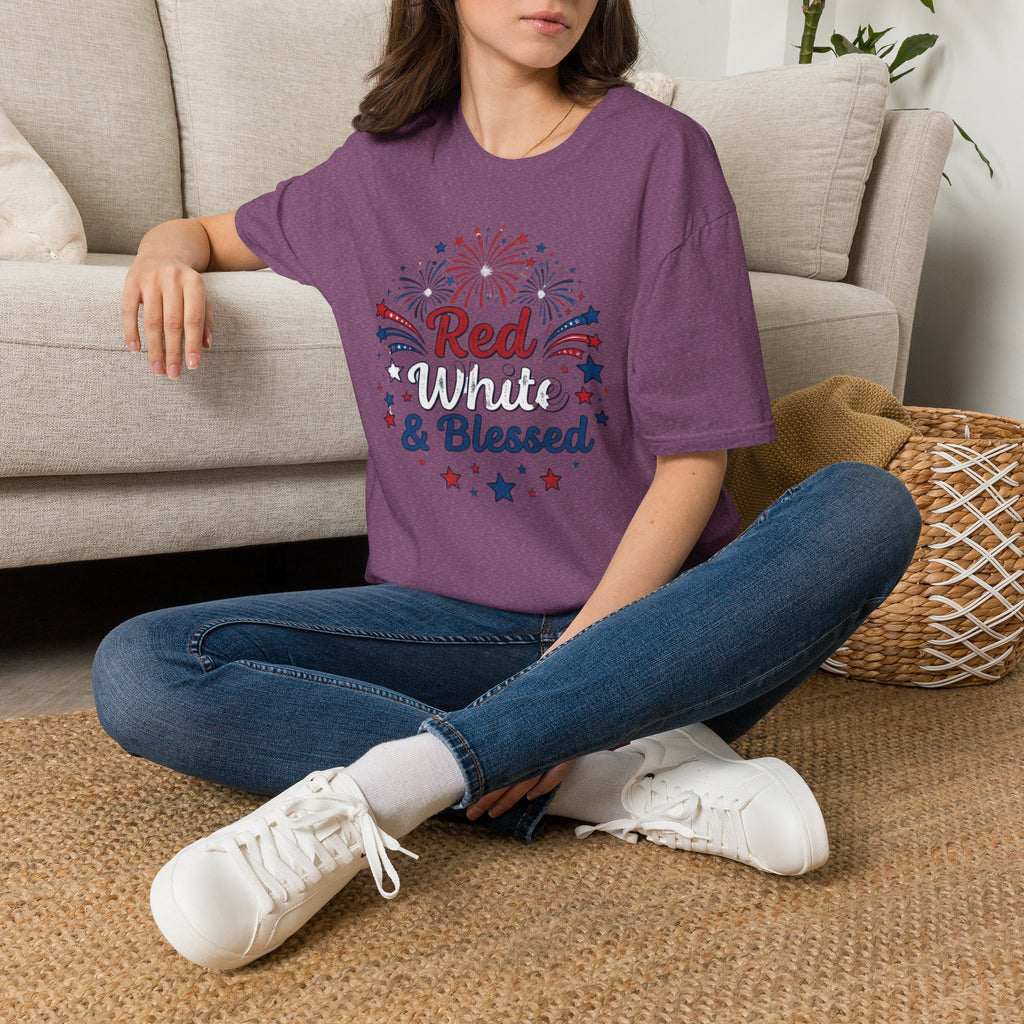 T-Shirt — "Red White & Blessed" Patriotic Fireworks Tee for 4th of July