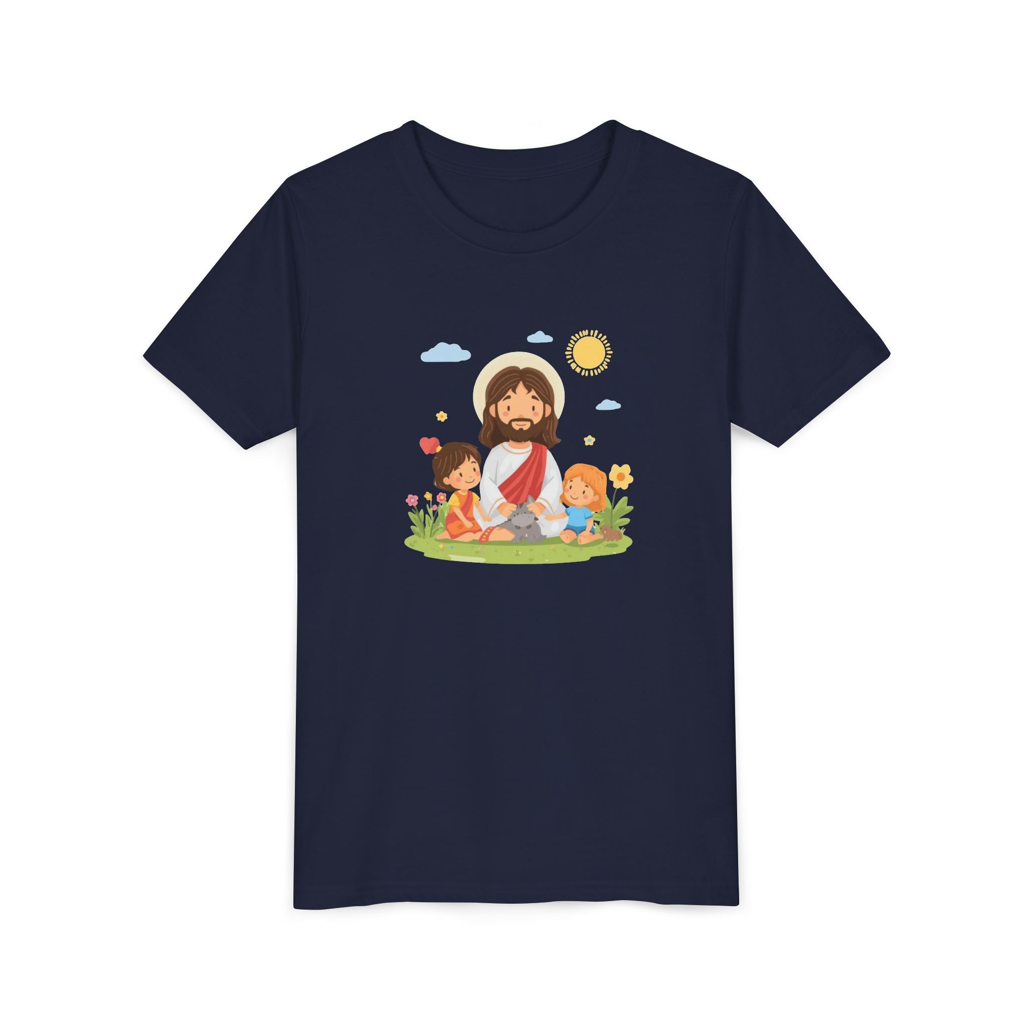 Youth Tee — Cute Jesus with Children Illustration Faith Shirt