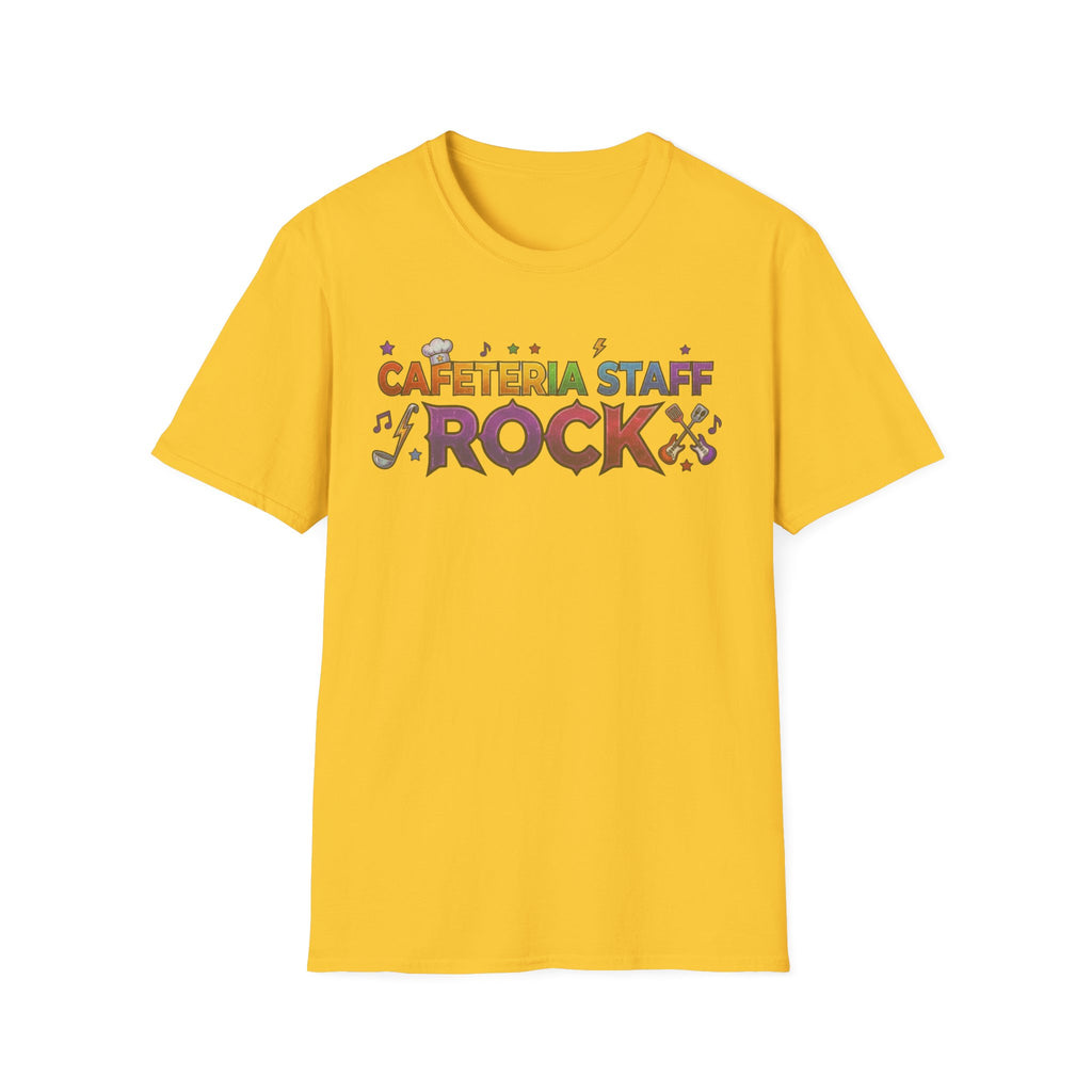 Cafeteria Staff Rock T-Shirt — Retro Rainbow School Lunch Crew Tee