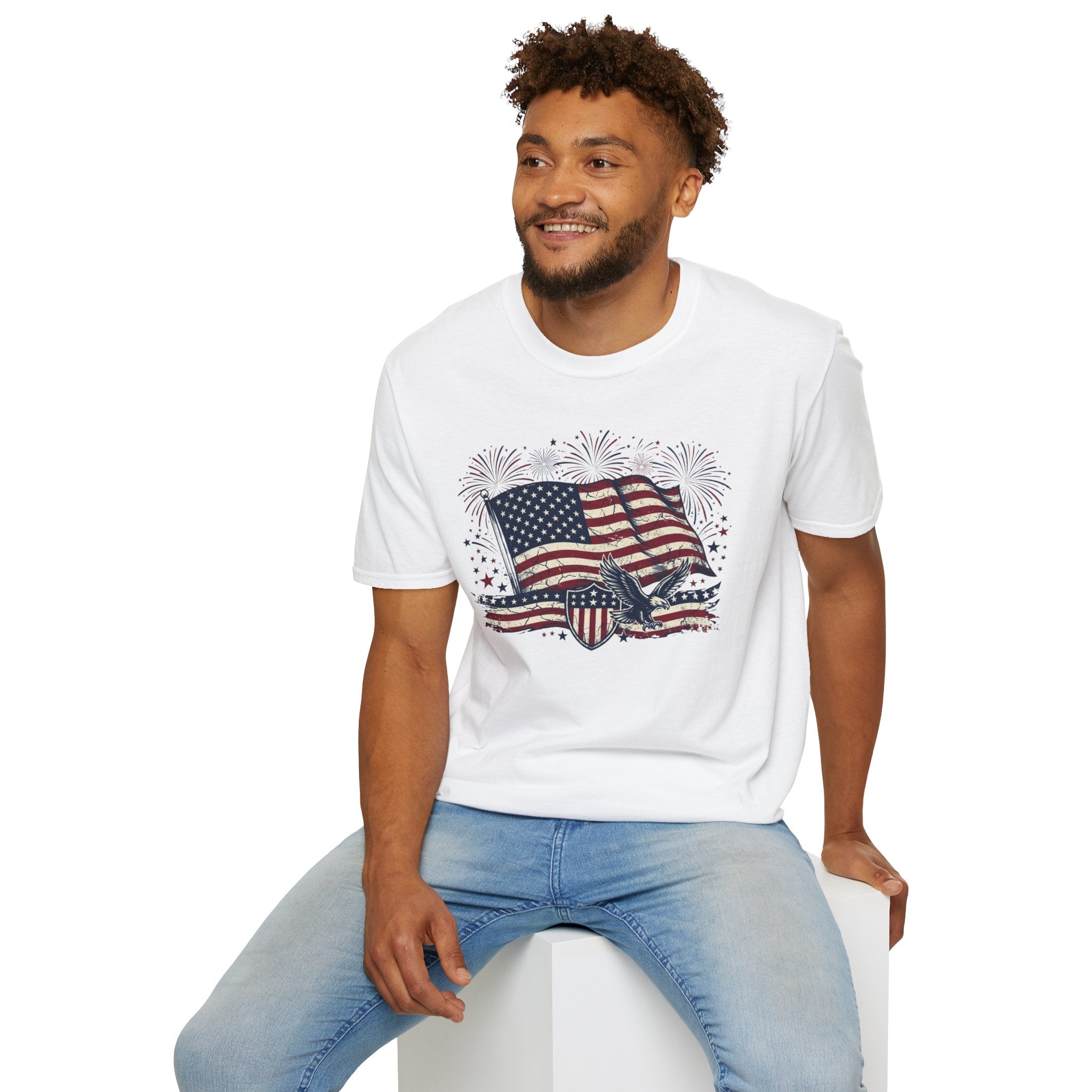 American Flag Eagle T-Shirt — Patriotic 4th of July Tee with Fireworks