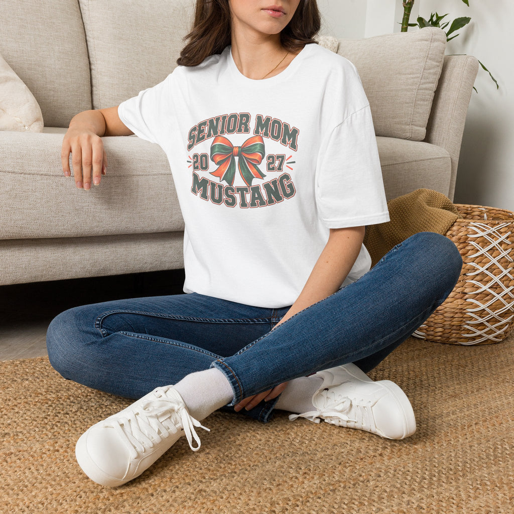Senior Mom 2027 Mustang T-Shirt — Graduation Cheer Mom Shirt