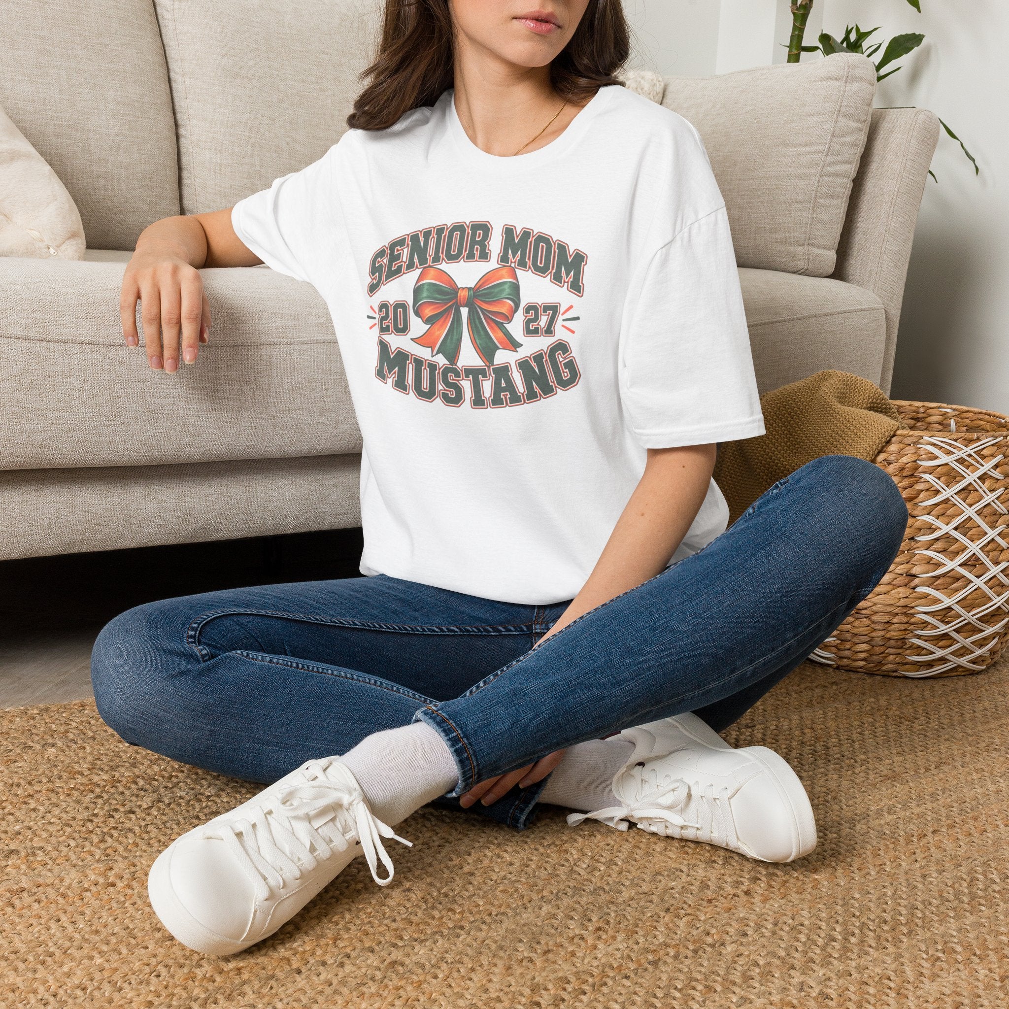 Senior Mom 2027 Mustang T-Shirt — Graduation Cheer Mom Shirt