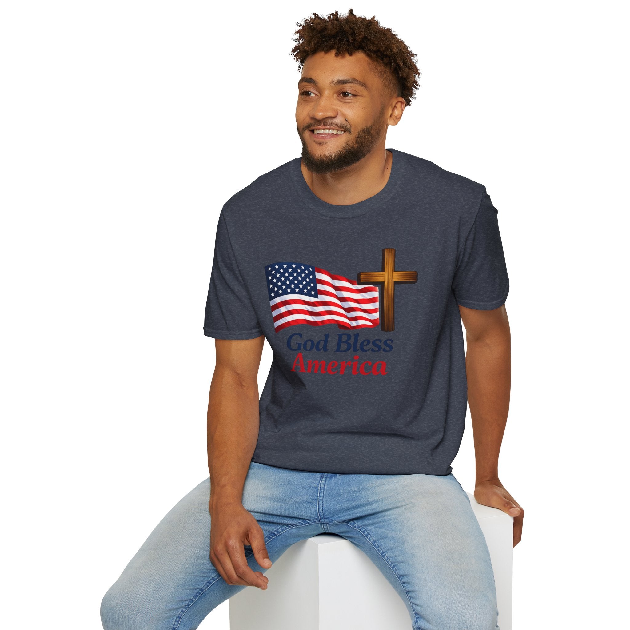 God Bless America T-Shirt — American Flag & Cross Patriotic Faith Tee