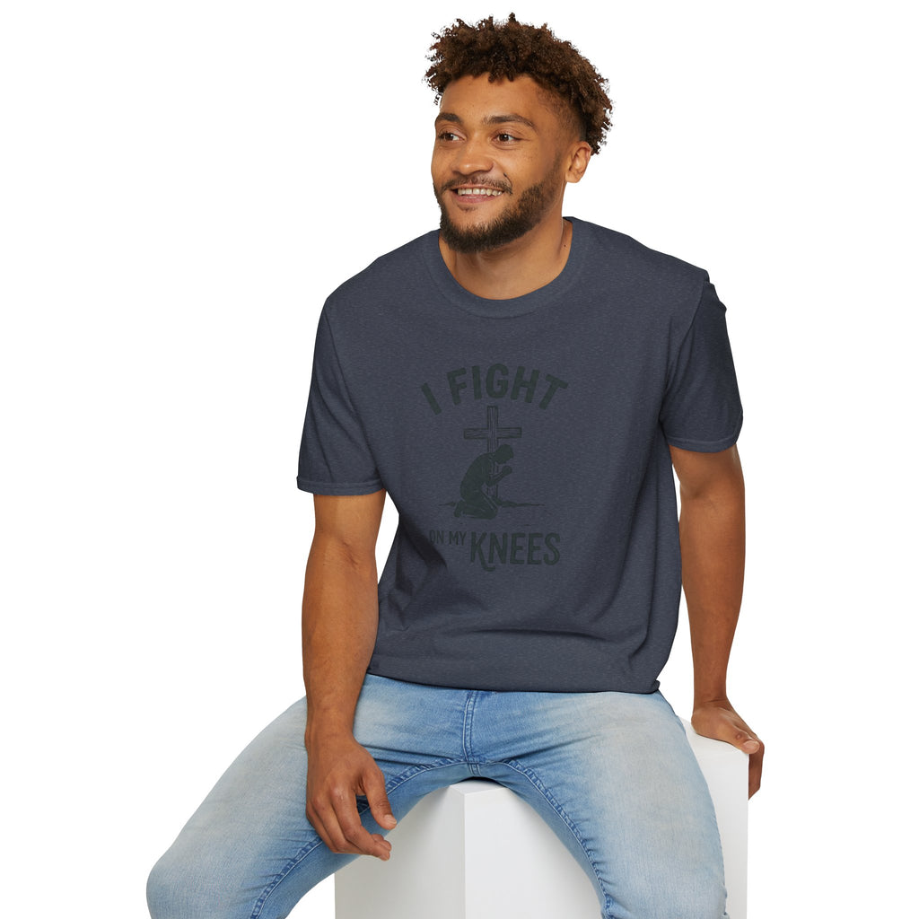 T-Shirt — "I Fight on My Knees" Prayer Graphic