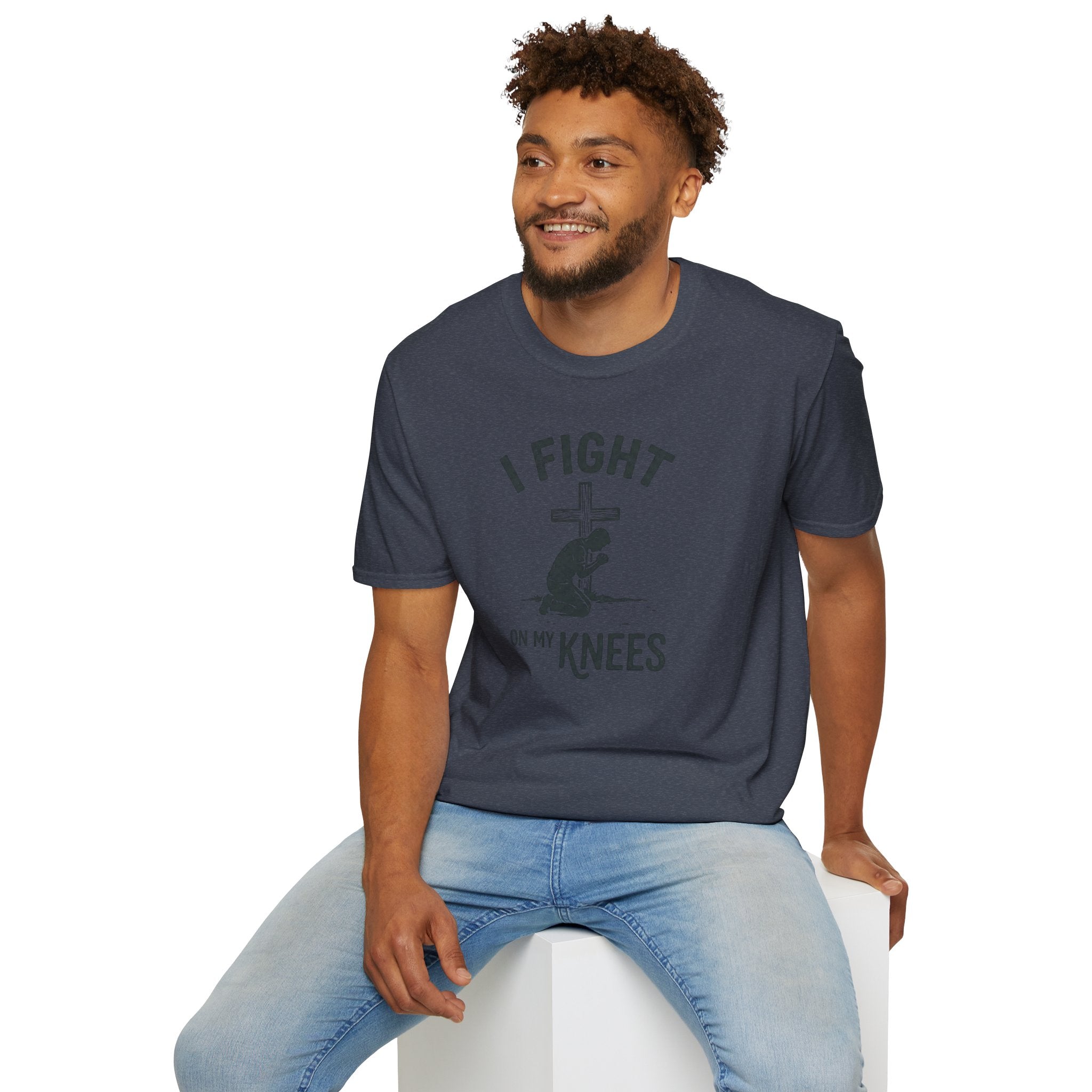 T-Shirt — "I Fight on My Knees" Prayer Graphic