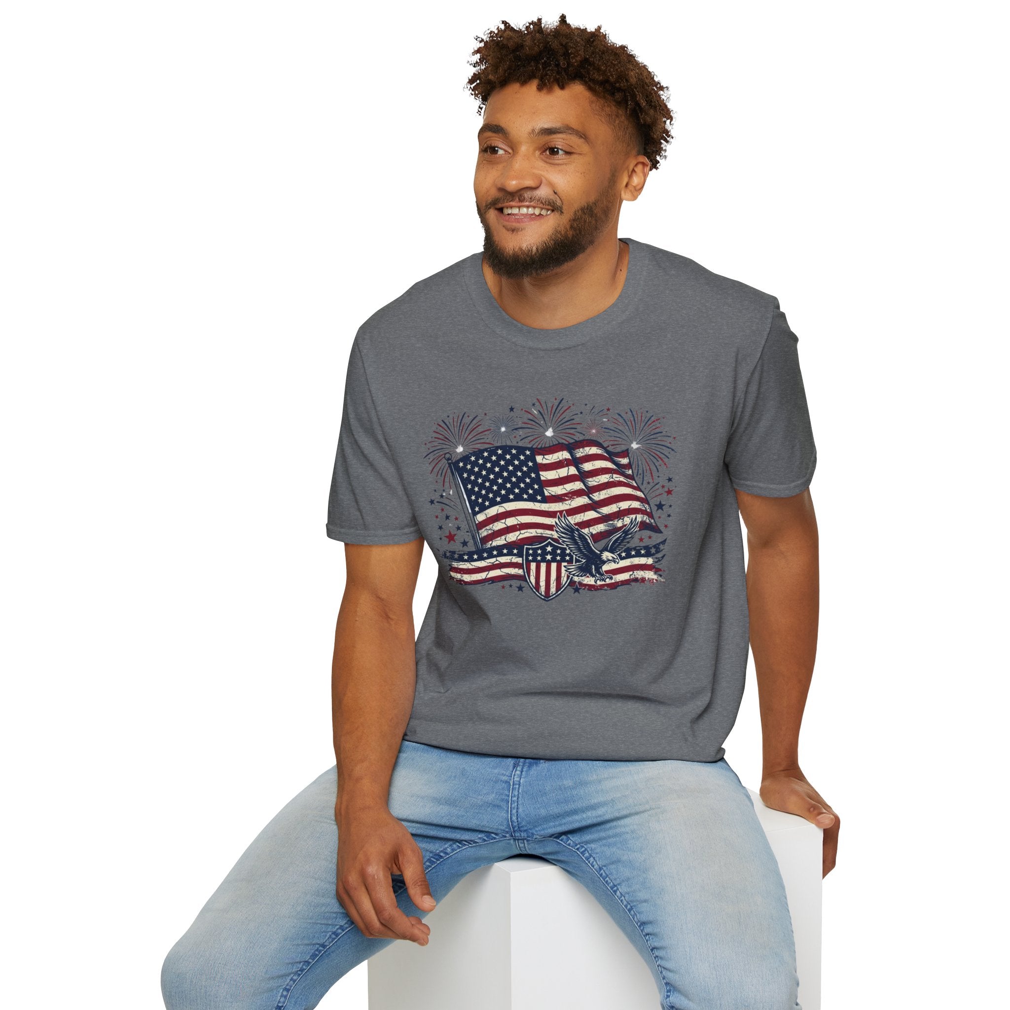 American Flag Eagle T-Shirt — Patriotic 4th of July Tee with Fireworks