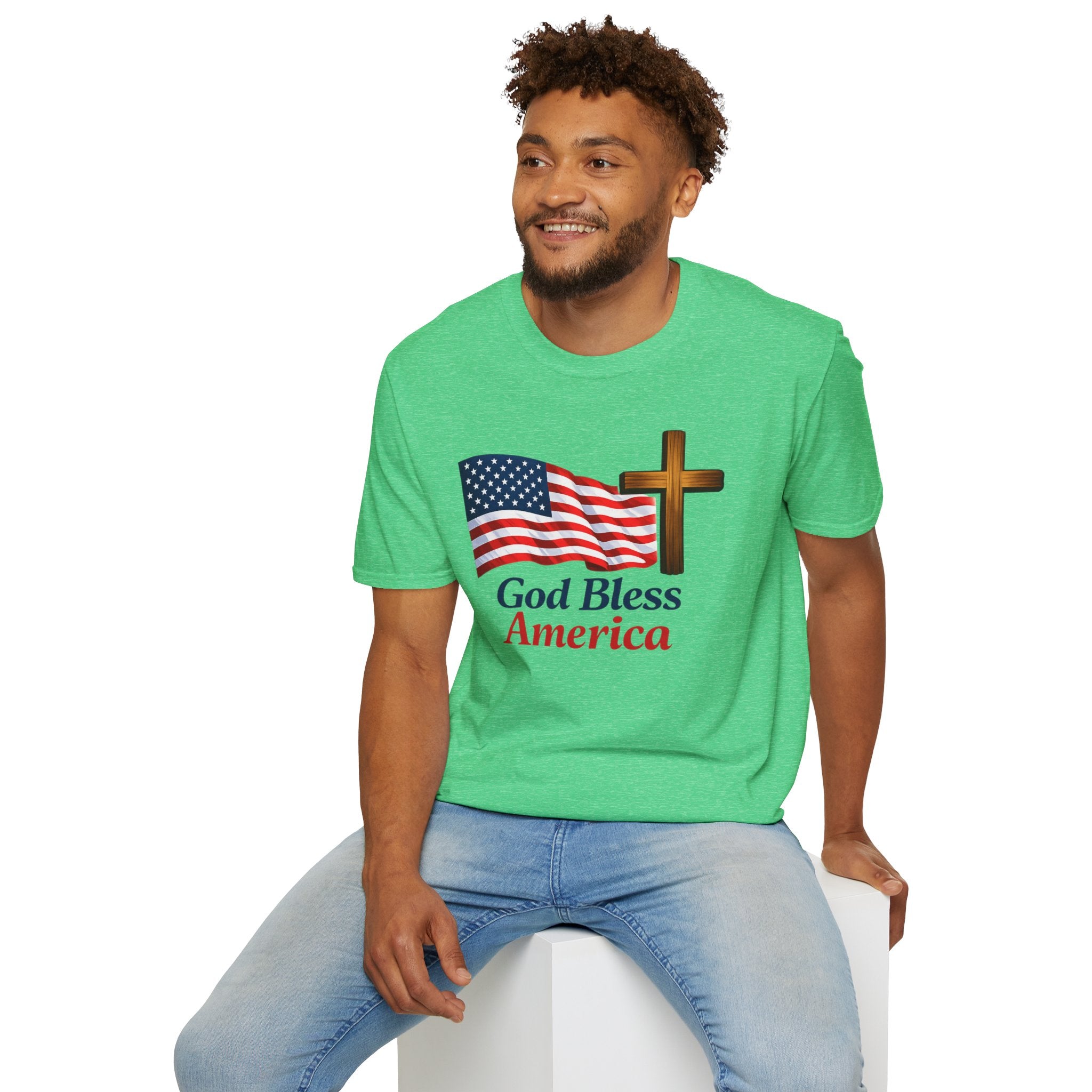 God Bless America T-Shirt — American Flag & Cross Patriotic Faith Tee