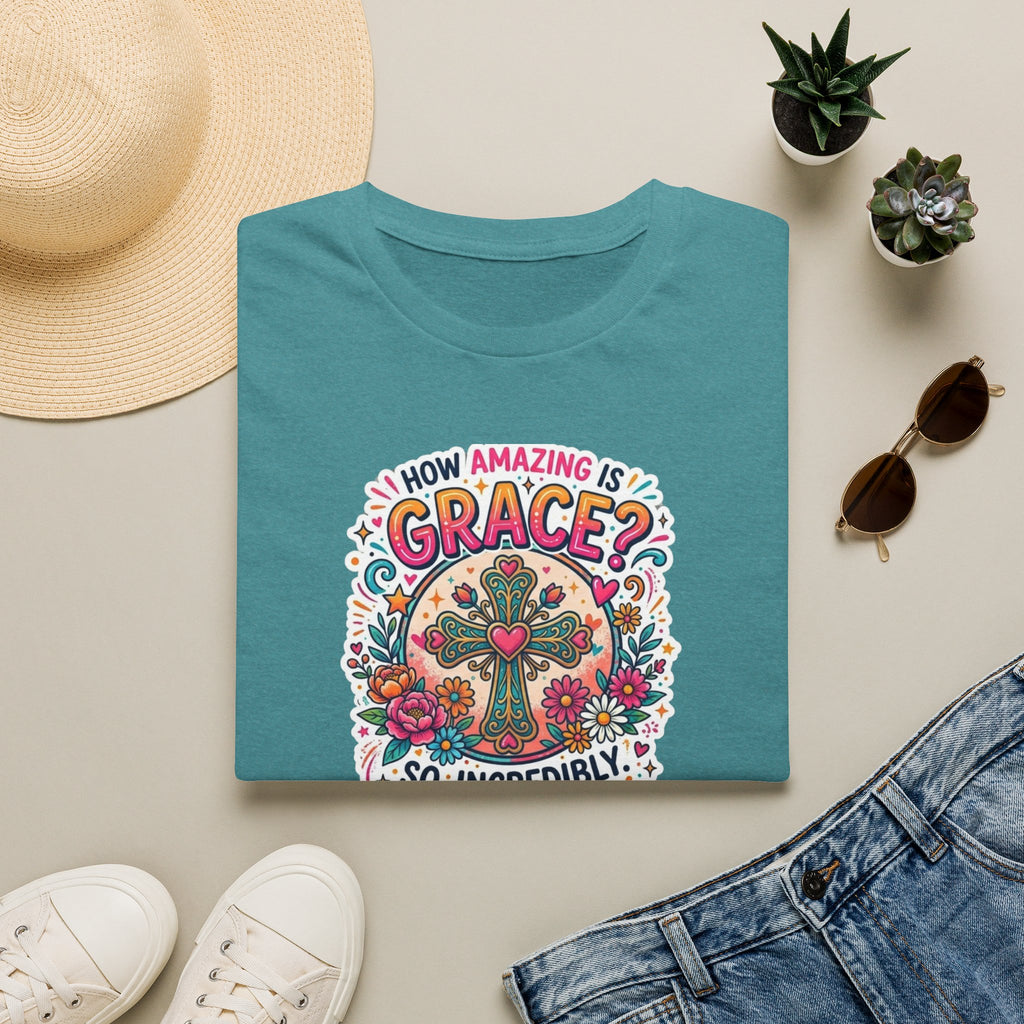 How Amazing Is Grace? Floral Cross T-Shirt — Inspirational Christian Tee